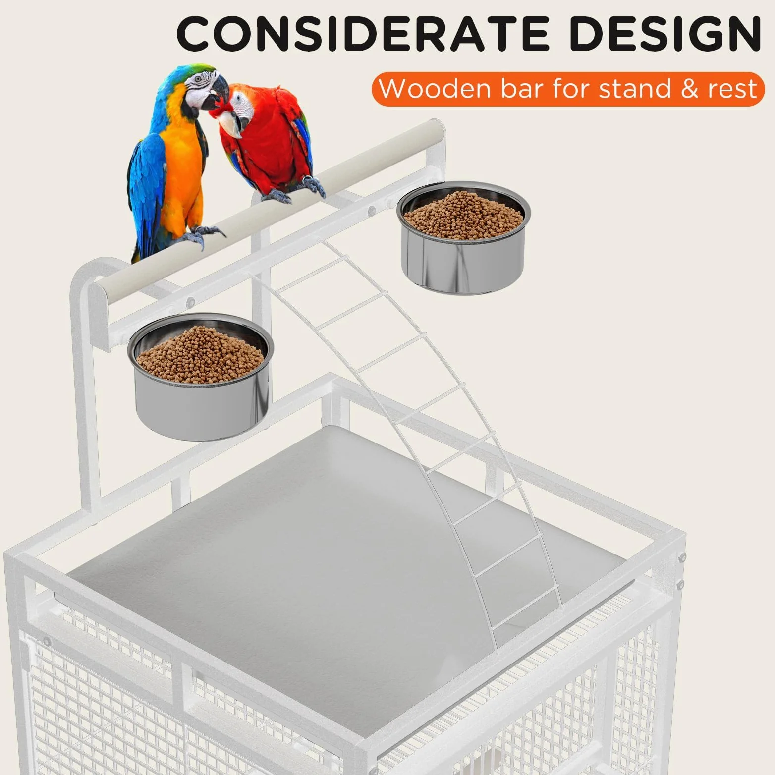 Garvee Jaula para loros gris africano, jaula grande para pájaros con soporte rodante, parte superior de juego y cuencos de acero inoxidable, jaula de pinzón para mini guacamayo, cacatúa, cacatúas