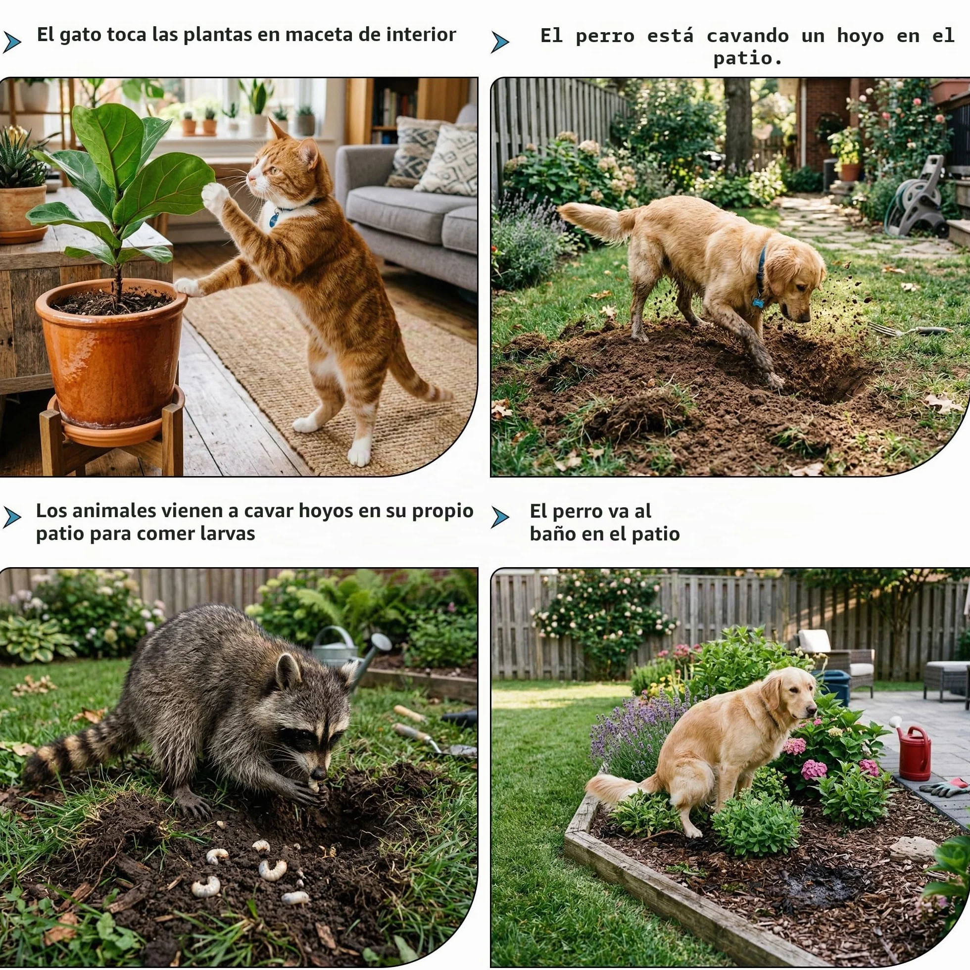 Alfombrilla Repelente de Mascotas, Blanca, 1,98 m con 8 Estacas para el Suelo 8 Bridas, Alfombrilla Repelente de Gatos con Púas Suaves para Jardín/Patio Trasero, Alfombrilla Disuasoria de