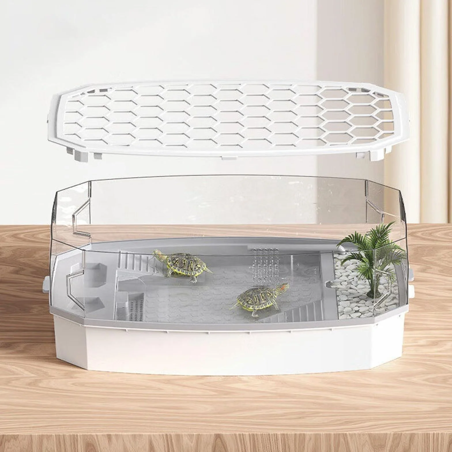 la Caja de alimentación de Reptiles, Tanque de alimentación con Mesa Secado al Sol y Cubierta Varios tamaños(50 * 25.5 * 21CM)