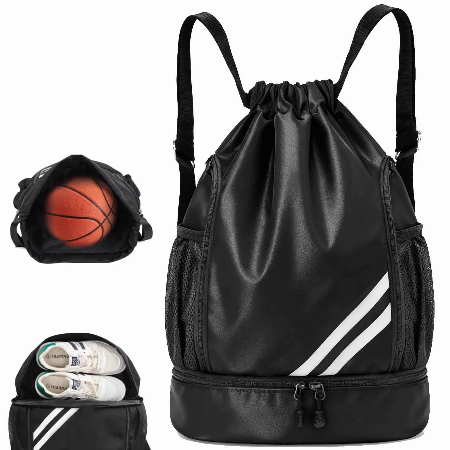 Mochila Gimnasio Hombre Impermeable con Compartimento para Zapatos, Bolsa Deporte Cuerdas Unisex Adulto