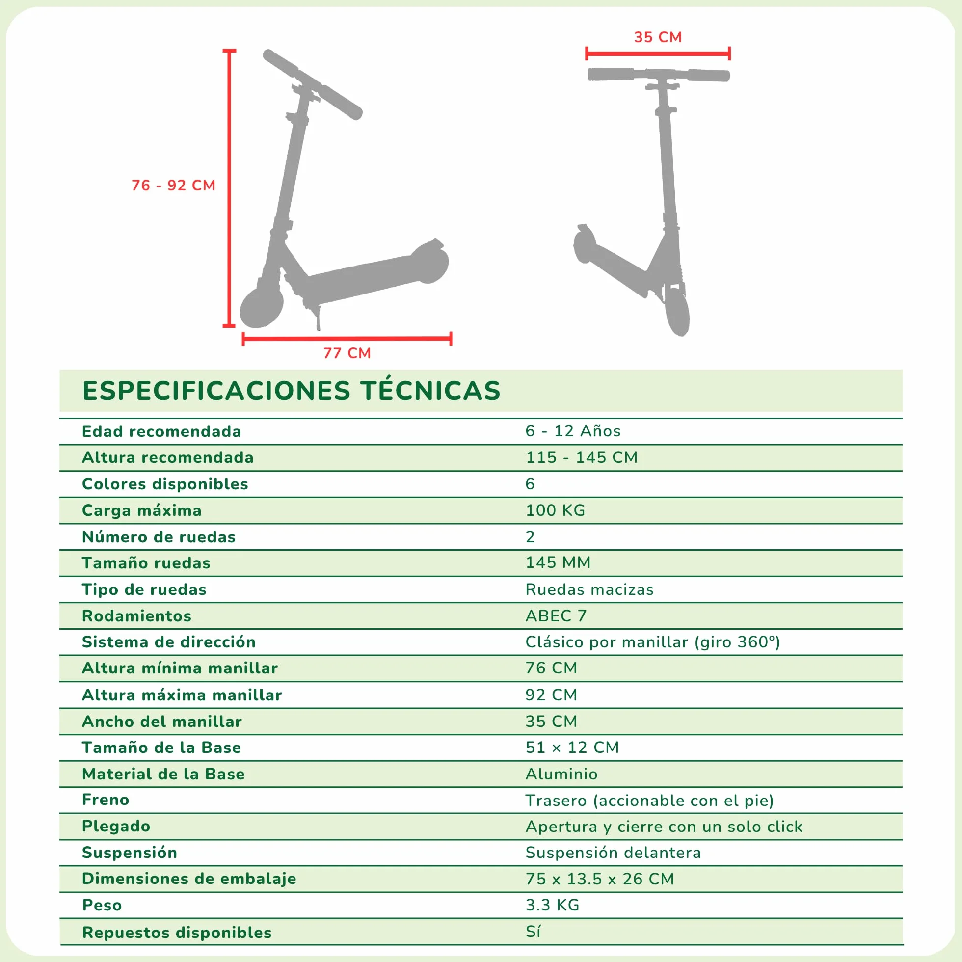 Sawyer Bikes Patinete Ajustable y Plegable Niños 6 a 12 Años