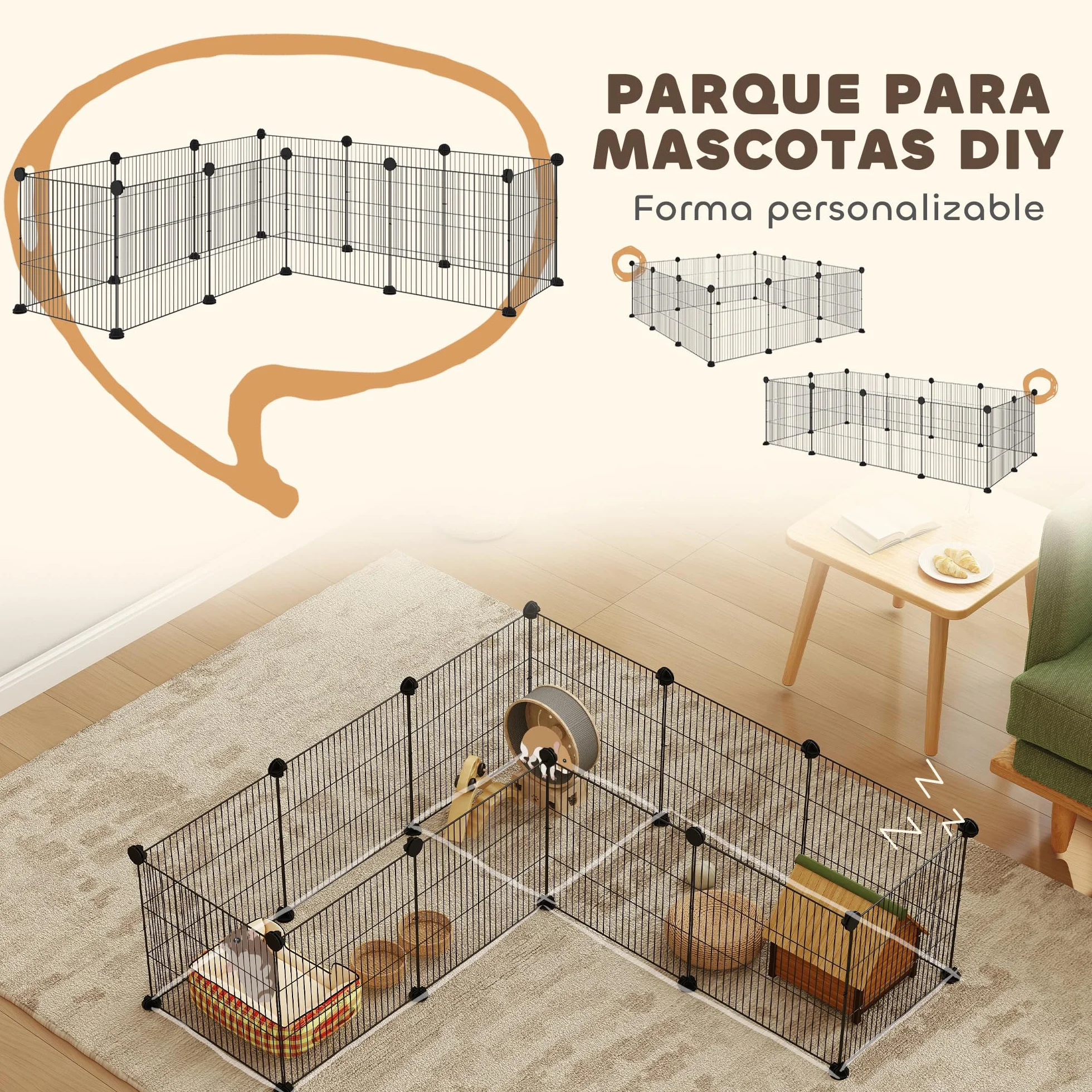 PawHut Valla Metálica para Mascotas con 12 Paneles Diseño DIY Parque Metálico para Animales Pequeños Desmontable para Erizo Conejos 140x70x35 cm Negro
