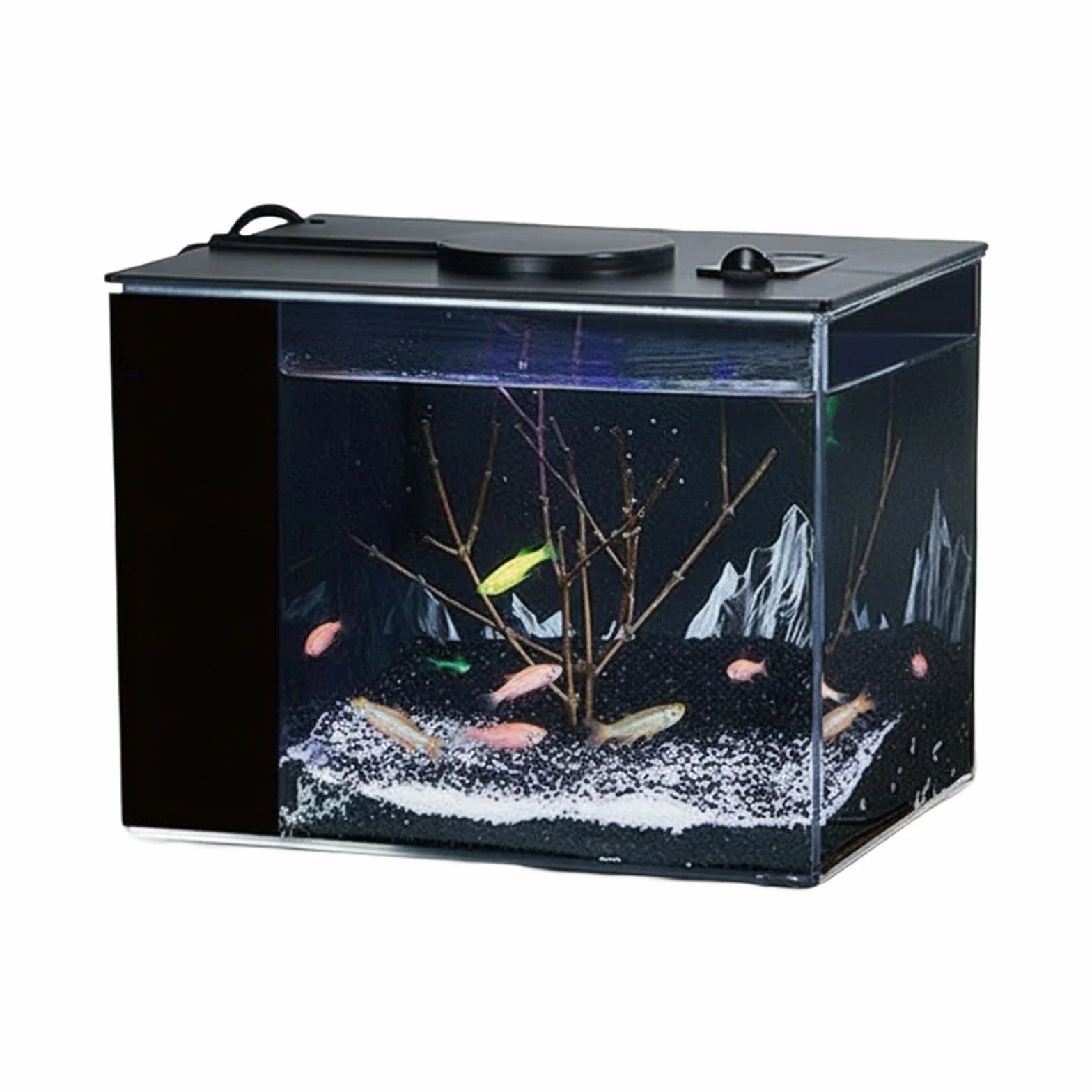 Acuario de mesa para el hogar con filtro lateral, filtración que mejora el oxígeno, bomba de flujo de 160 l/h, brillo ajustable de 10 niveles e iluminación LED (S)