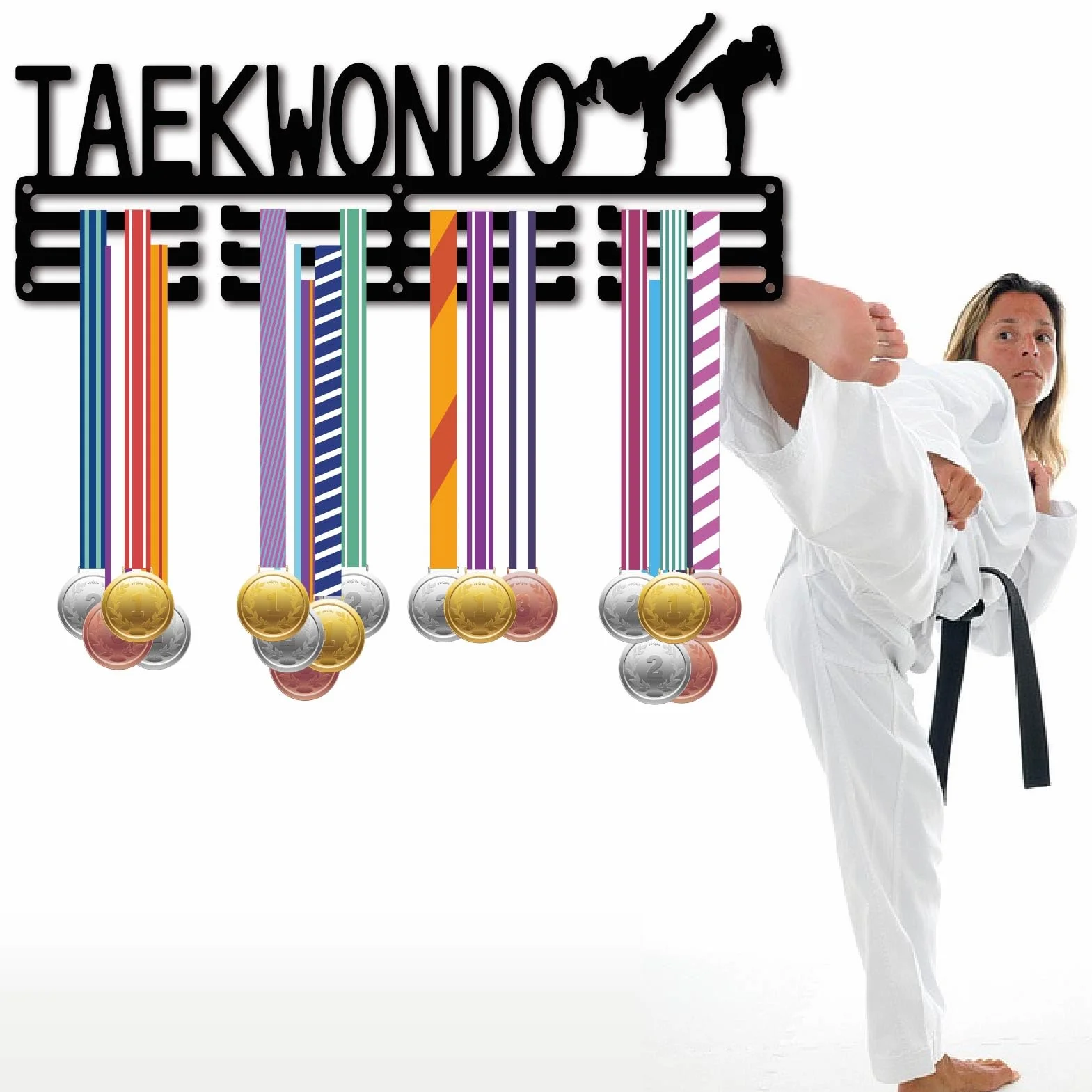 CREATCABIN Soporte para Medallas Taekwondo Expositor Metálico de Pared 40x15 cm