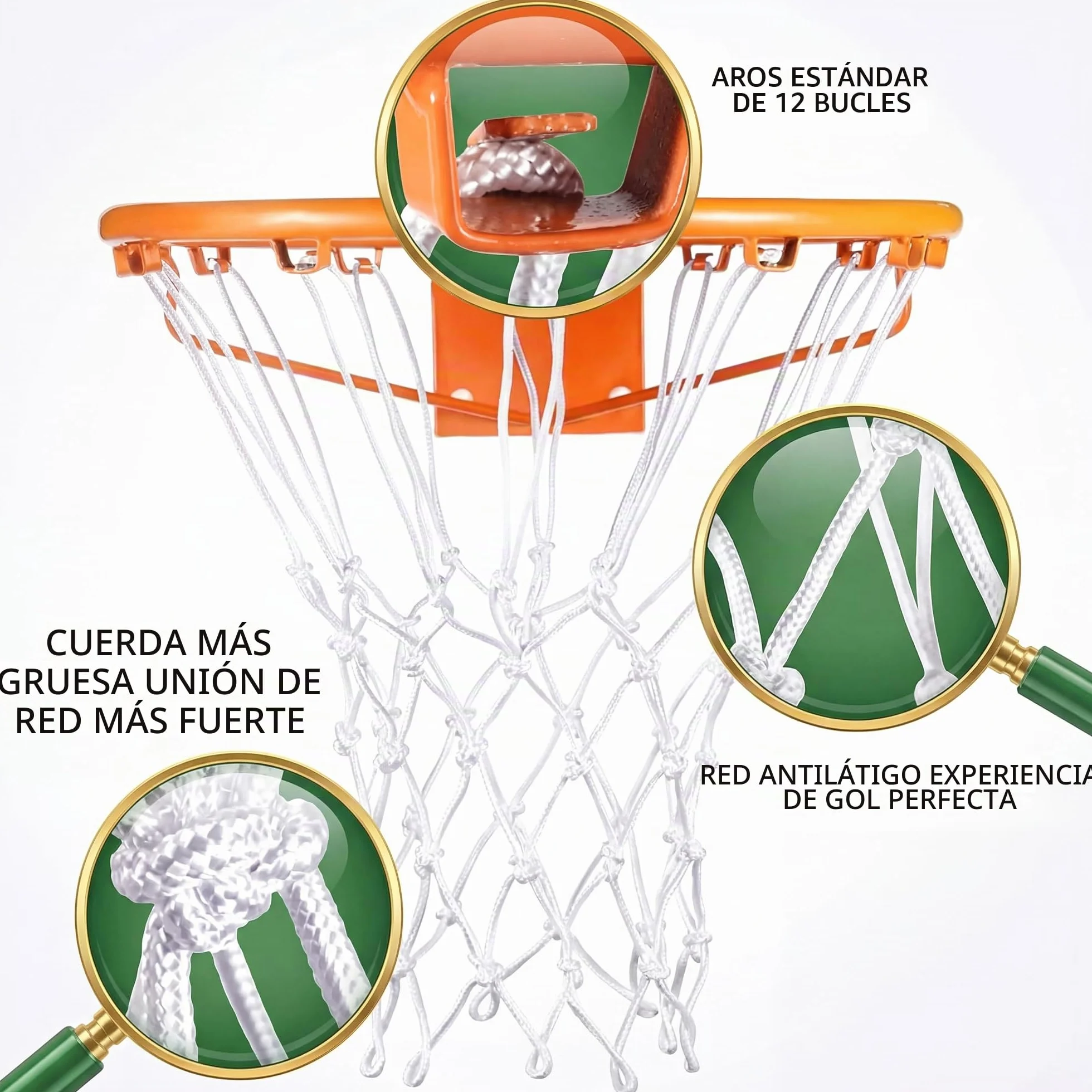 Red de baloncesto de repuesto para todo clima, 12 bucles, estándar interior exterior