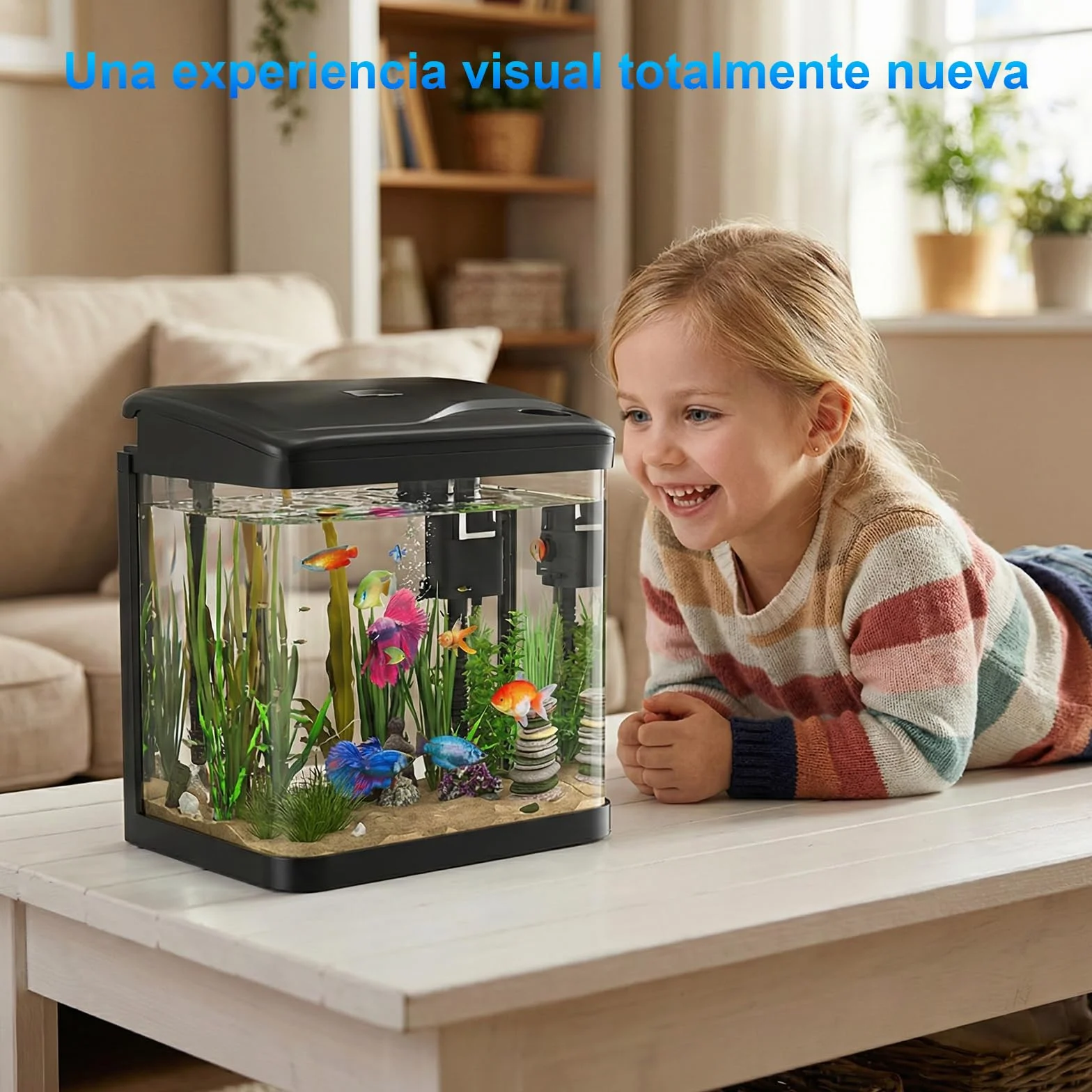 15L Acuario de Cristal Acuarios y Peceras Completas,con Sistema de Filtrado Integrado e Iluminación LED,Acuarios de Iniciación, Negro