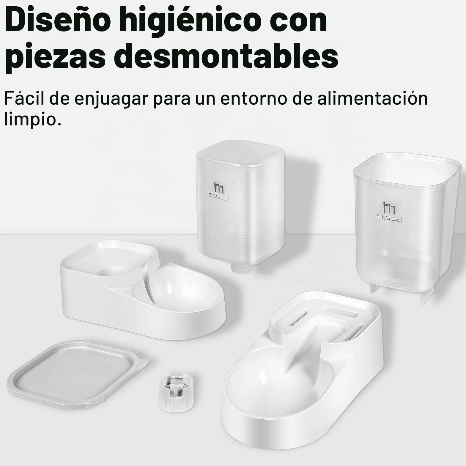 Marchul Dispensador para Gatos y Perros, Comida y Agua, Pack 2 Unidades, Comederos Automáticos, 3.8 L c/u, Comedero, Alimentador y Bebedero para Mascotas (Alfombrilla de Silicona)