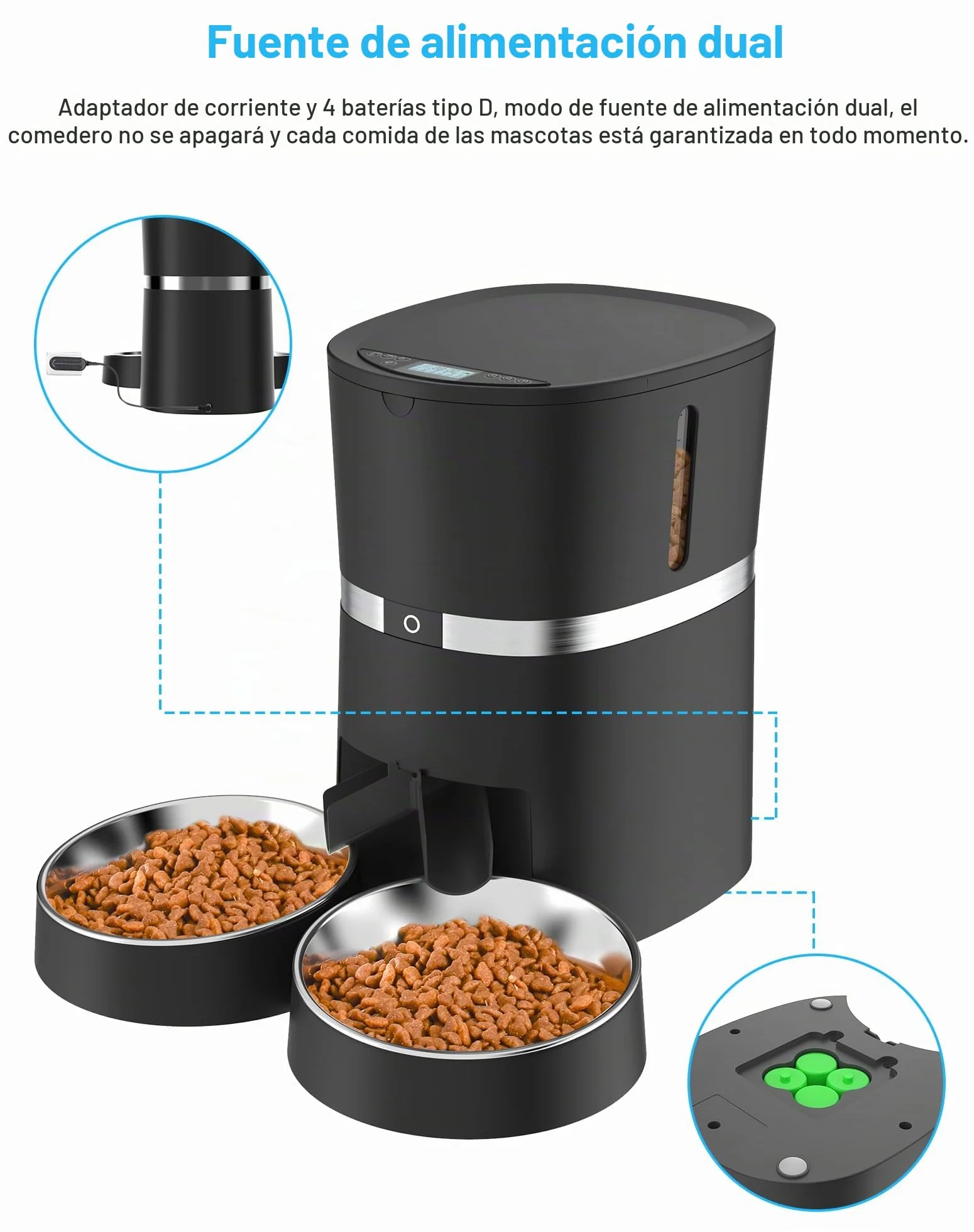 2.4G WiFi Comedero Automático para Gatos y Perros & Múltiples Mascotas,Dispensador de Comida con Control Remoto de Aplicación,10s grabación de Voz,Programable Tiempo de la Comida y Porciones