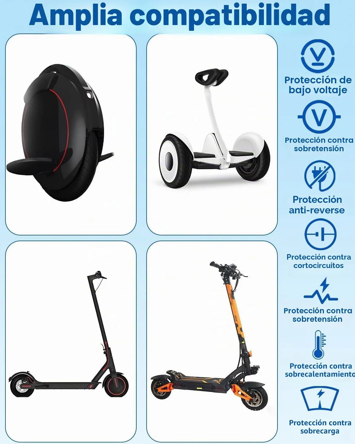 42V 2A Cargador Patinete Electrico para Hoverboard 36V Universal con 6 Conexiones M365 EU Plug