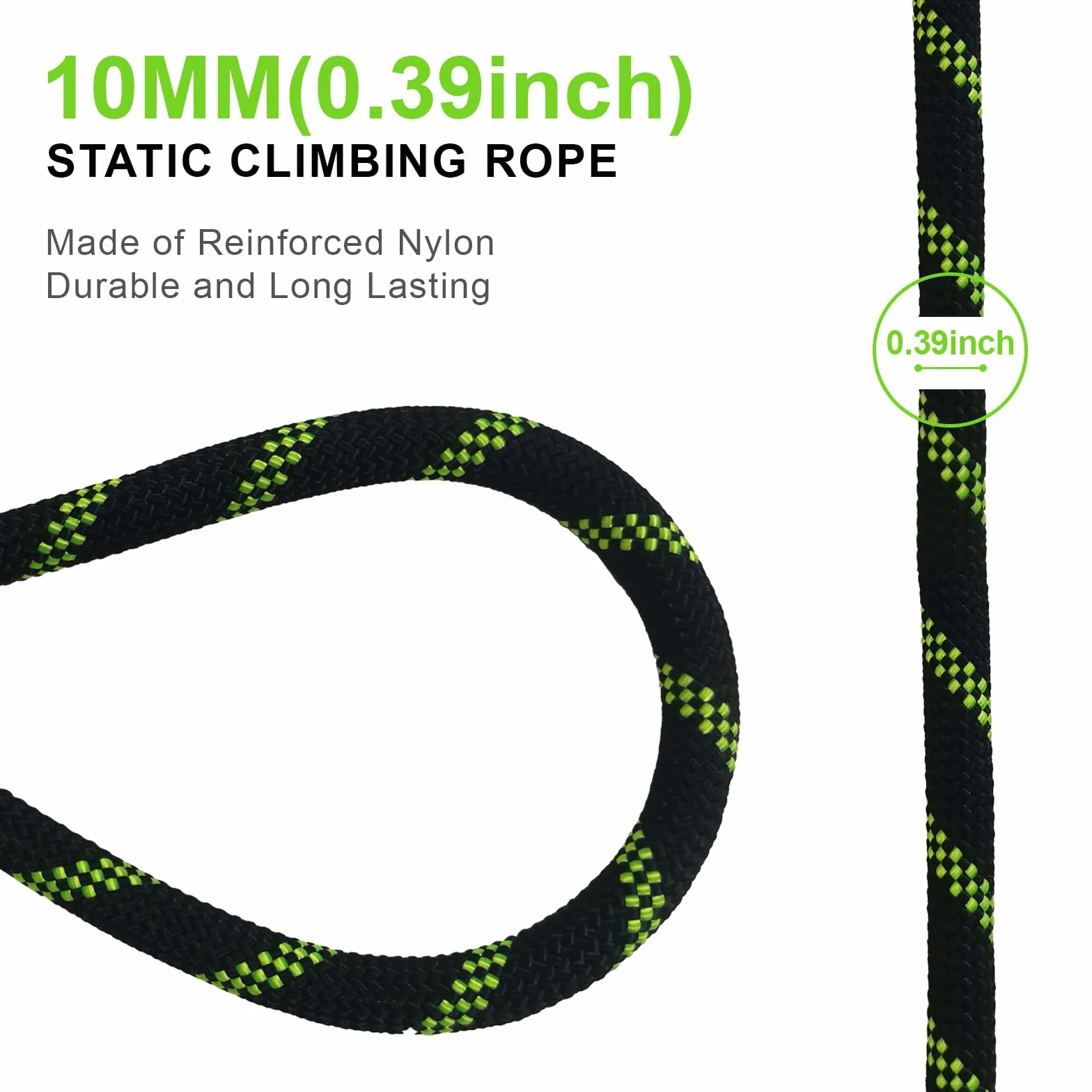 Cuerda de Escalada 10mm Estática 20m Rescate Alturas UIAA Fluorescente Negra