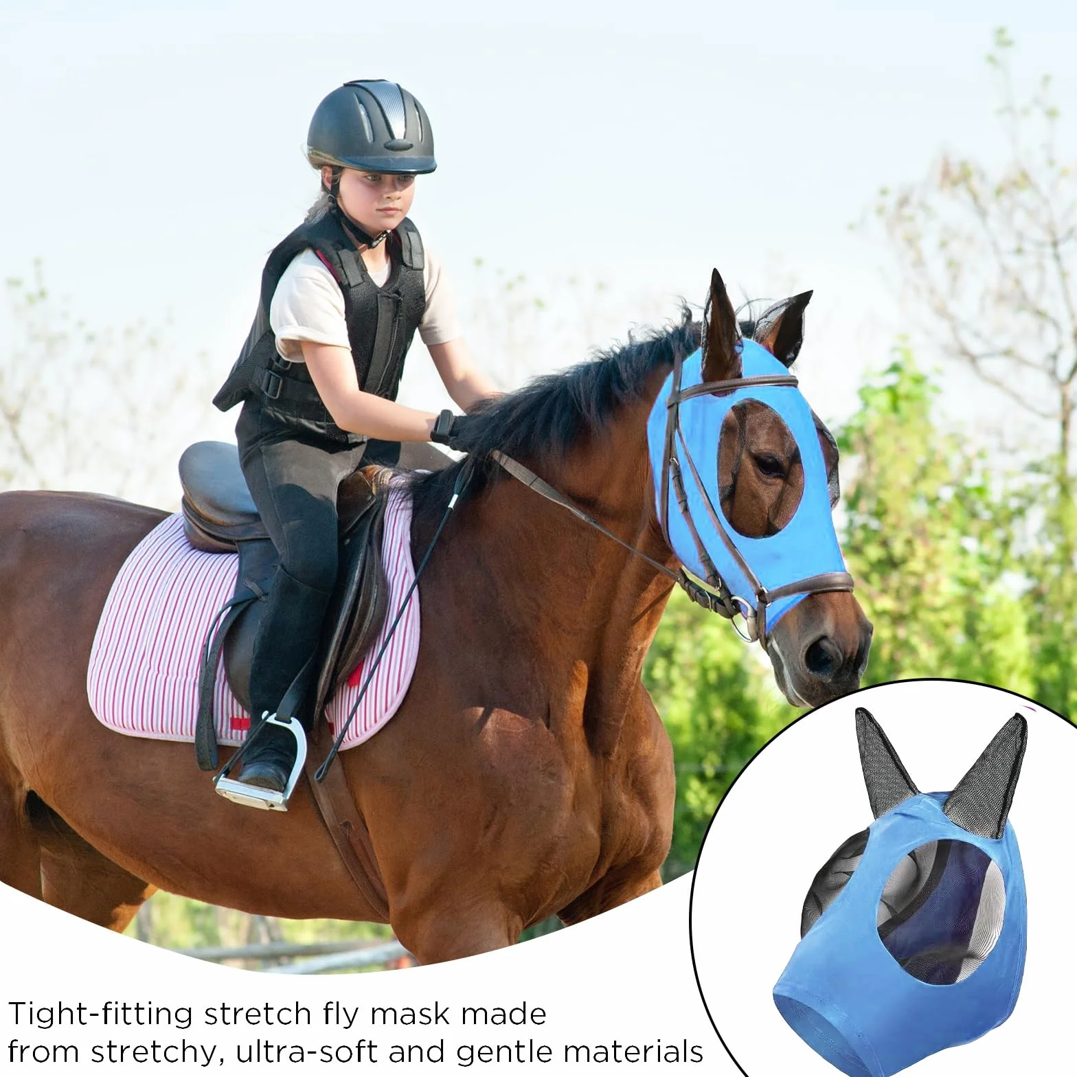Mascara contra Moscas Caballo Proteccion UV Elastico (Blau)