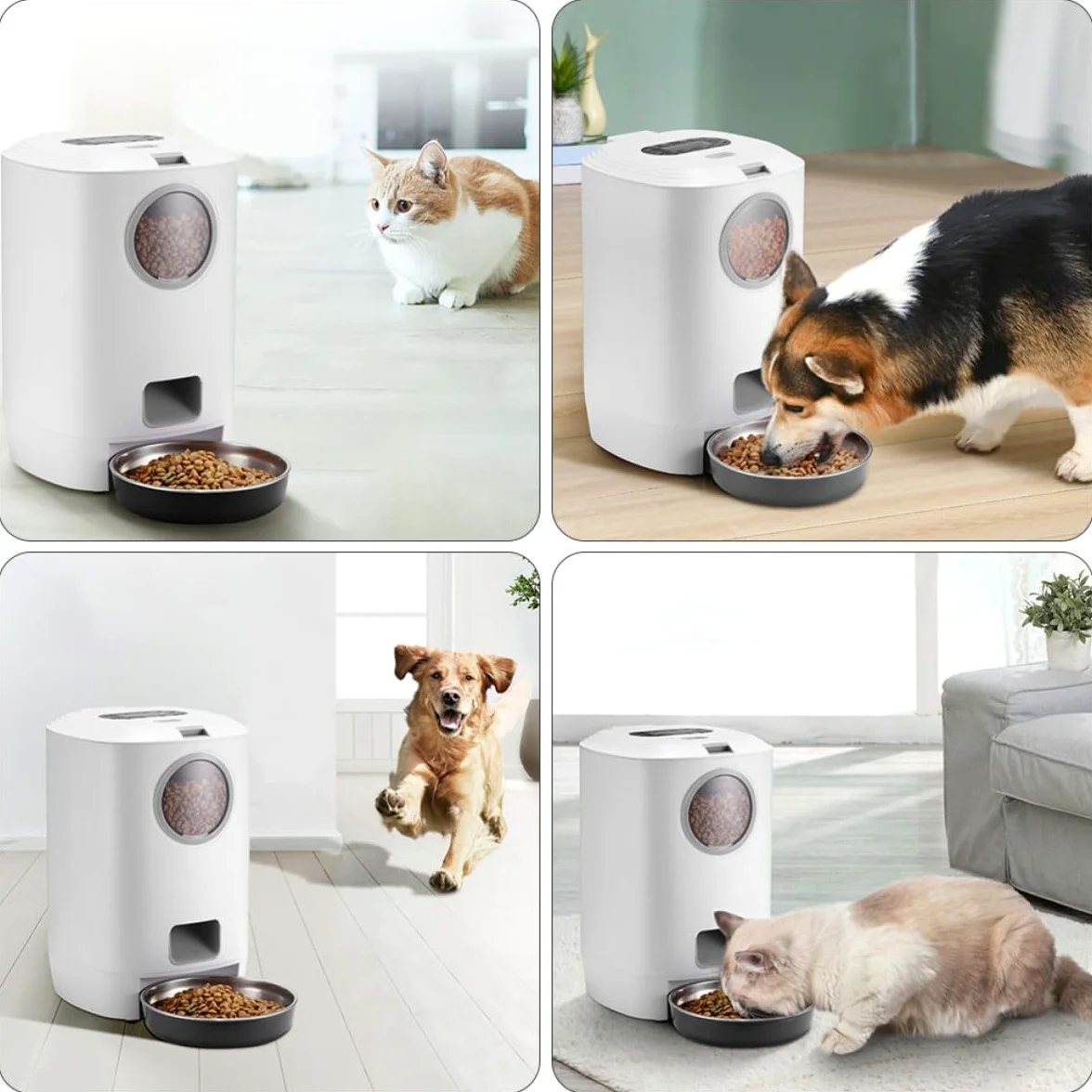 Comedero Automático para Mascotas Contenedor de Alimentación para Mascotas 4.5l Blanco Carga USB Desmontable Abs Acero Inoxidable y PC para Gatos y Conejos