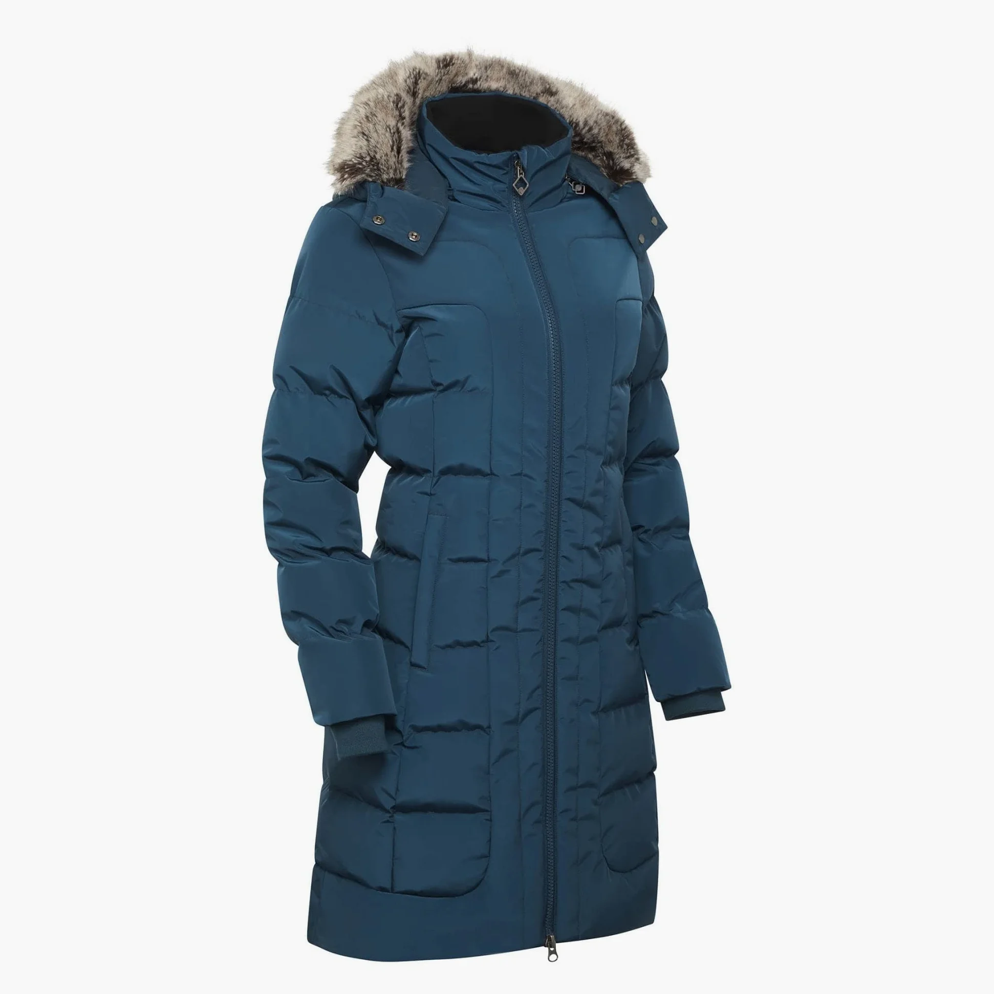 LeMieux Loire - Abrigo de equitación de invierno cálido con cremallera de 2 vías, bolsillos con cremallera, abrigo de invierno con capucha extraíble y ribete desmontable para mujer, Atlantic Blue, 36