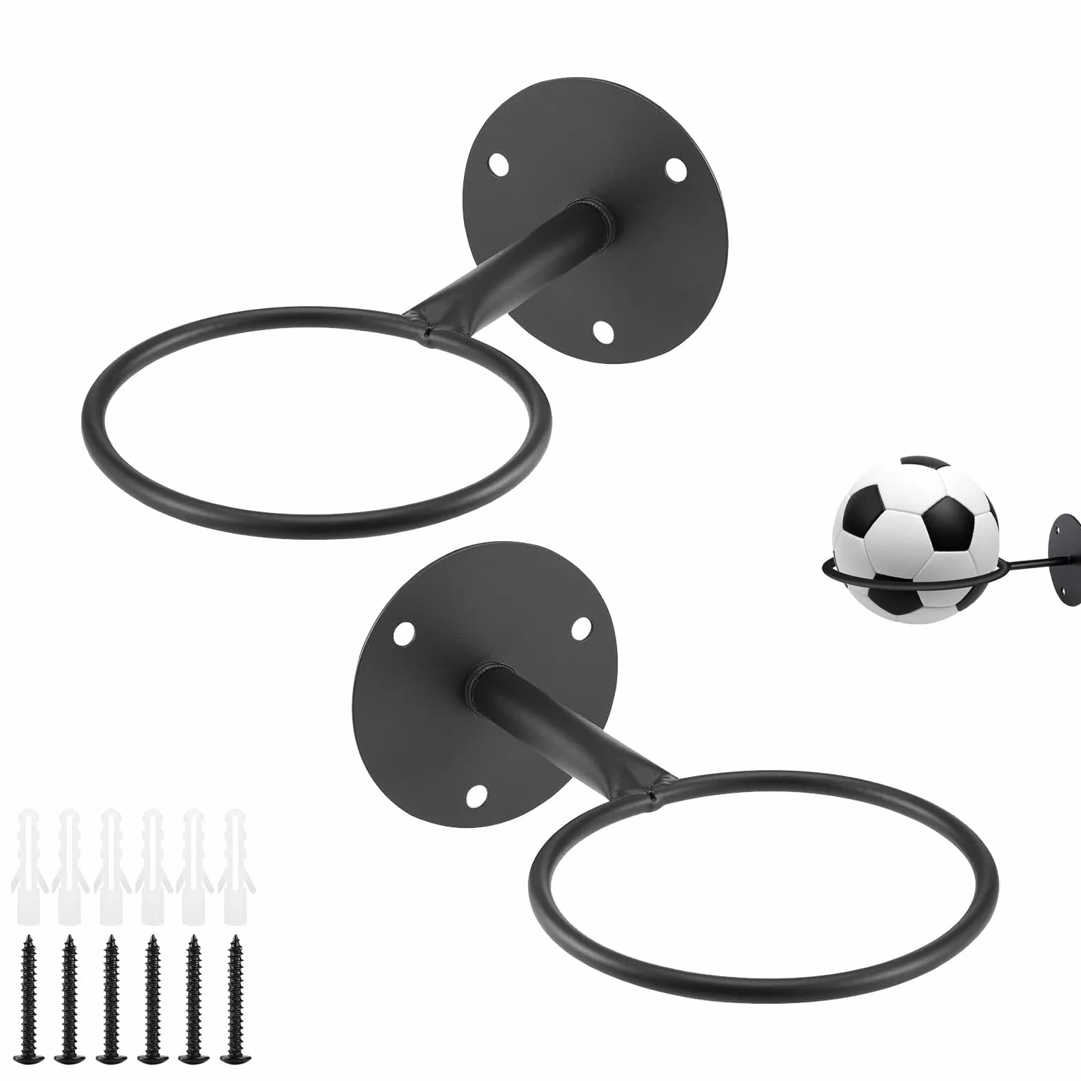 Soporte de Pared para Balones Universal Metal con Tornillos Almacenamiento para Rugby Voleibol Pantalla Negro