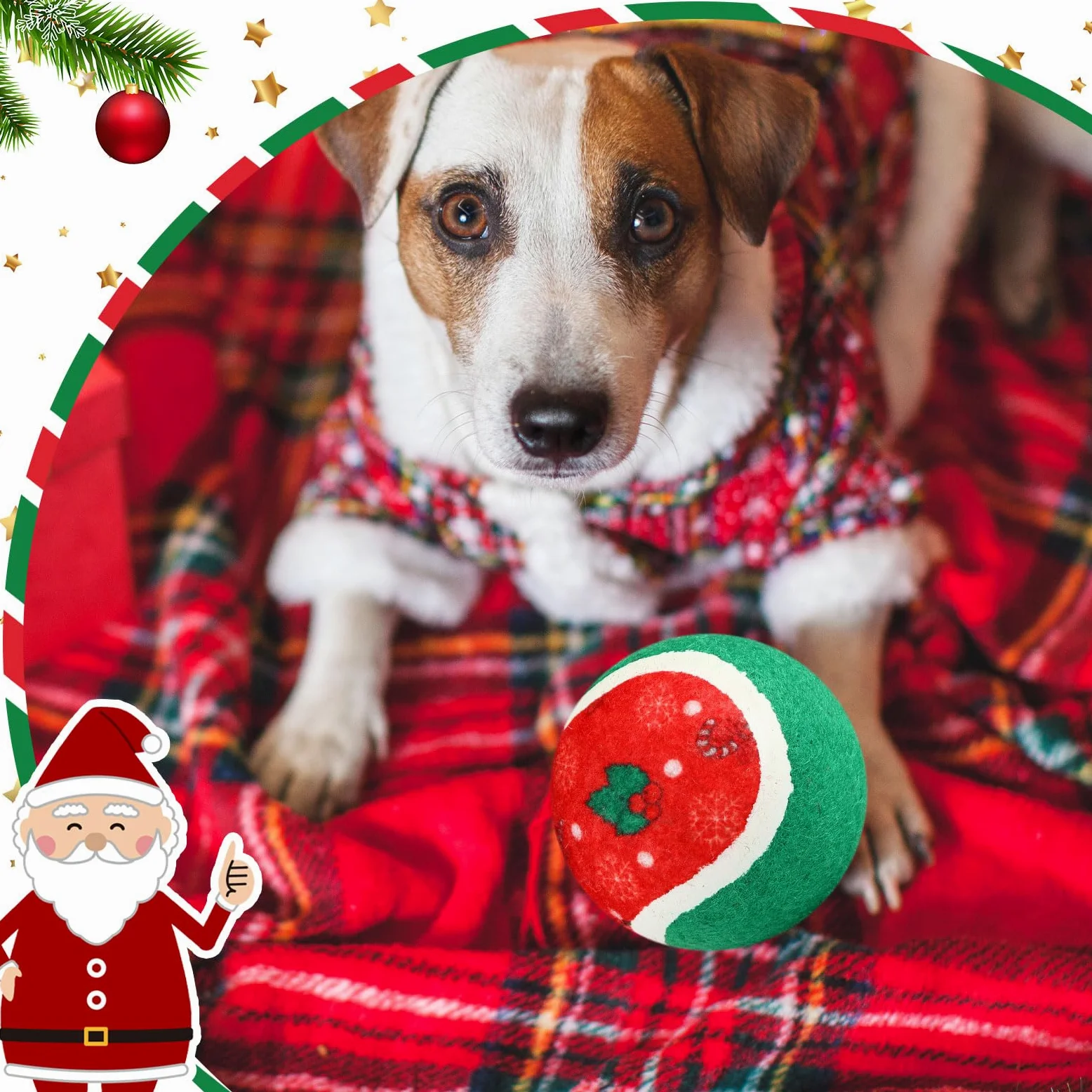 Hiboom 48 pelotas de tenis de Navidad para perros de 2.5 pulgadas, juguetes de Navidad para perros, juguete interactivo para perros pequeños, medianos y grandes, dentición, masticar, entrenamiento,