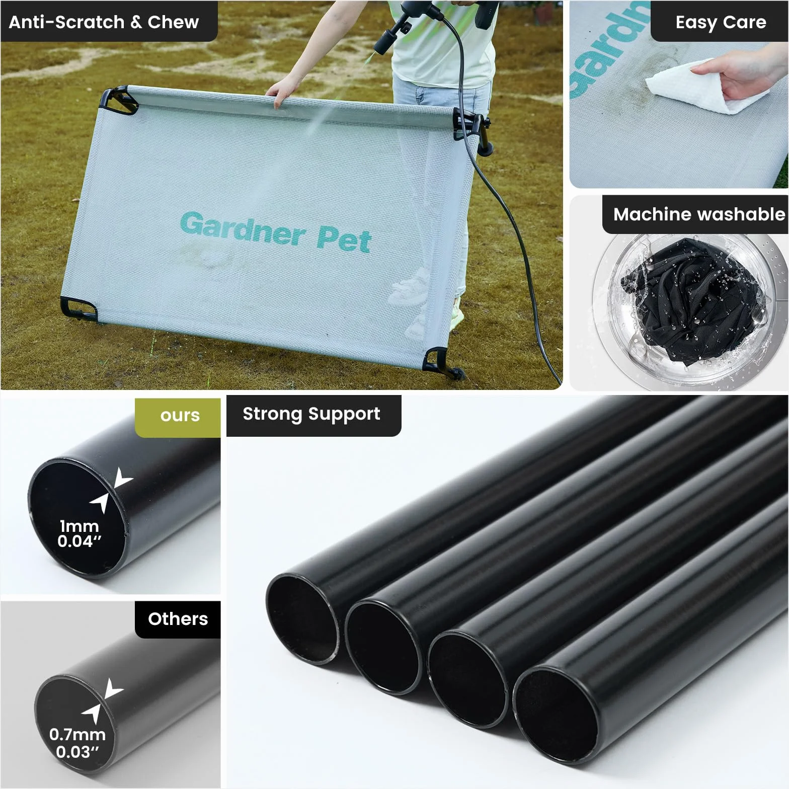 Gardner Pet Cama Elevada para Perros Medianos y Grandes, Cama Transpirable para Interior y Exterior con Malla Lavable, Estructura Metálica Robusta, Tamaño S, Negro