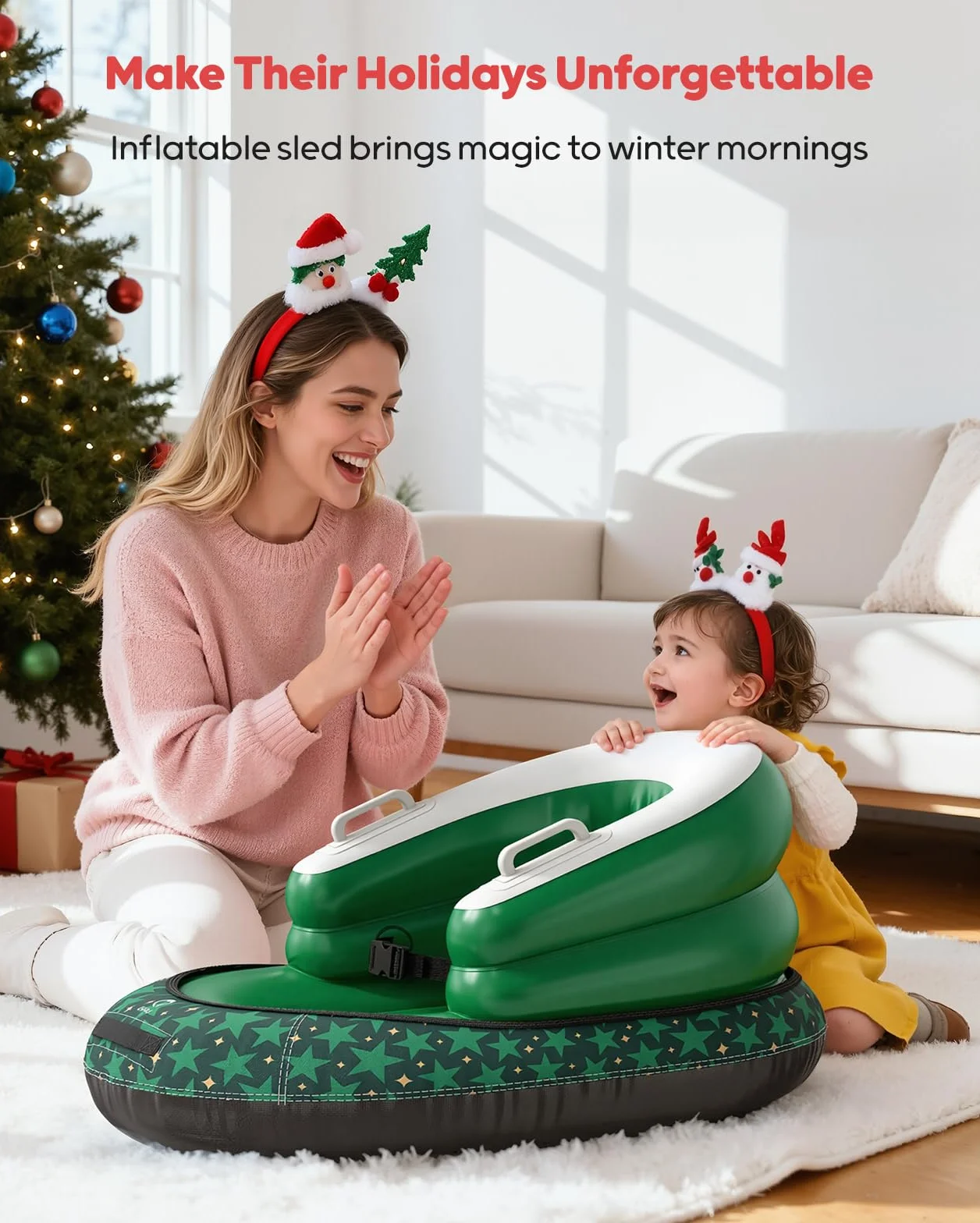 QPAU Trineo Inflable para Bebés y Niños - Air Sleigh de Invierno con Funda de Lona, Correa de Remolque, Asas y Protección 3 Lados