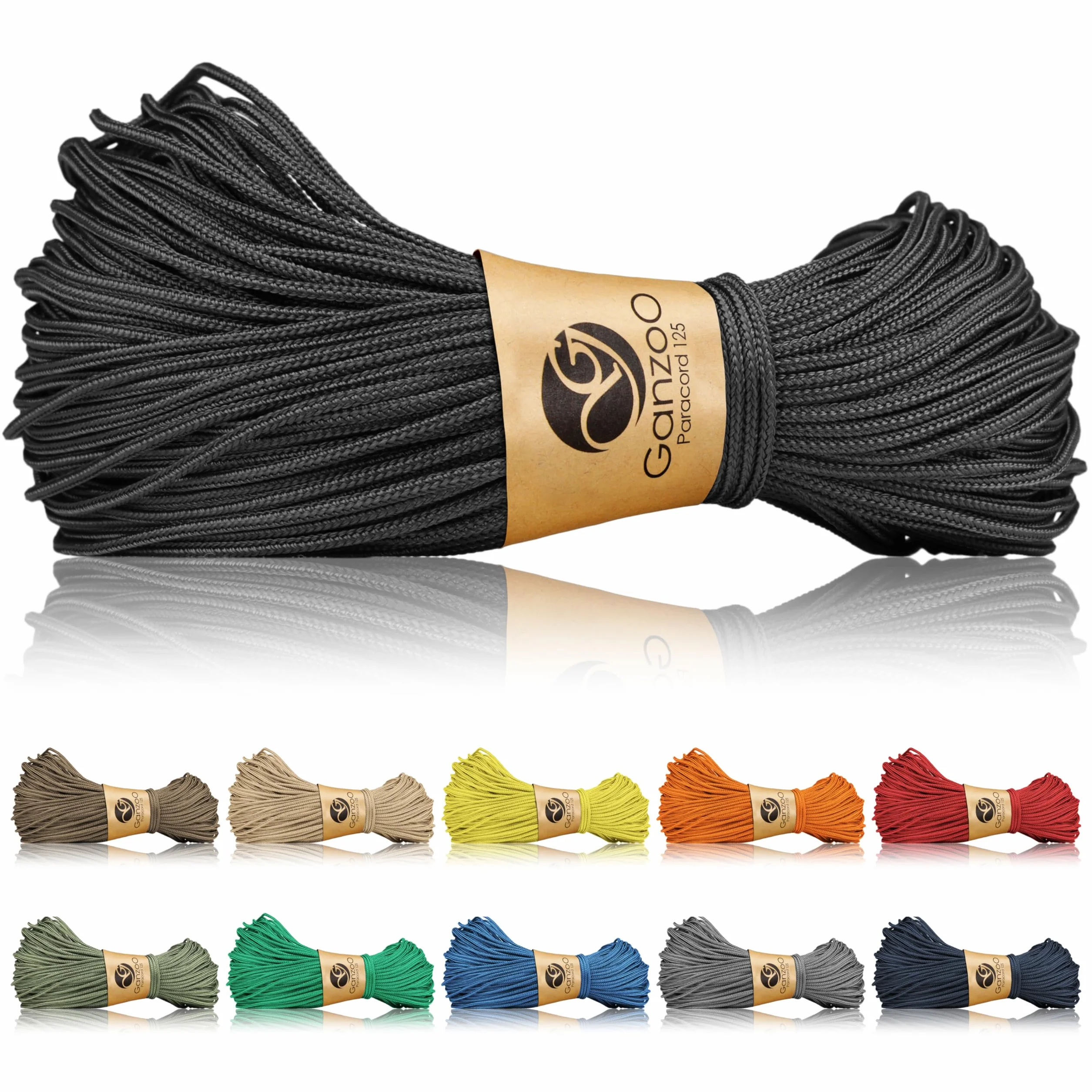 Ganzoo Paracord 125 Cuerda 1 mm Negro Trenzado Nailon Poliéster para Pulseras Nudos Supervivencia