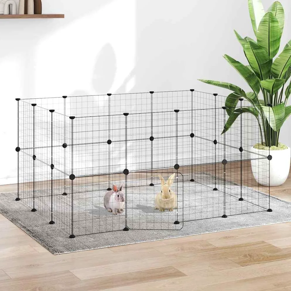 28 piezas de recinto para animales pequeños con puerta, color negro | Recinto flexible para animales pequeños hecho de acero resistente para conejos y cachorros en el salón o pasillo.