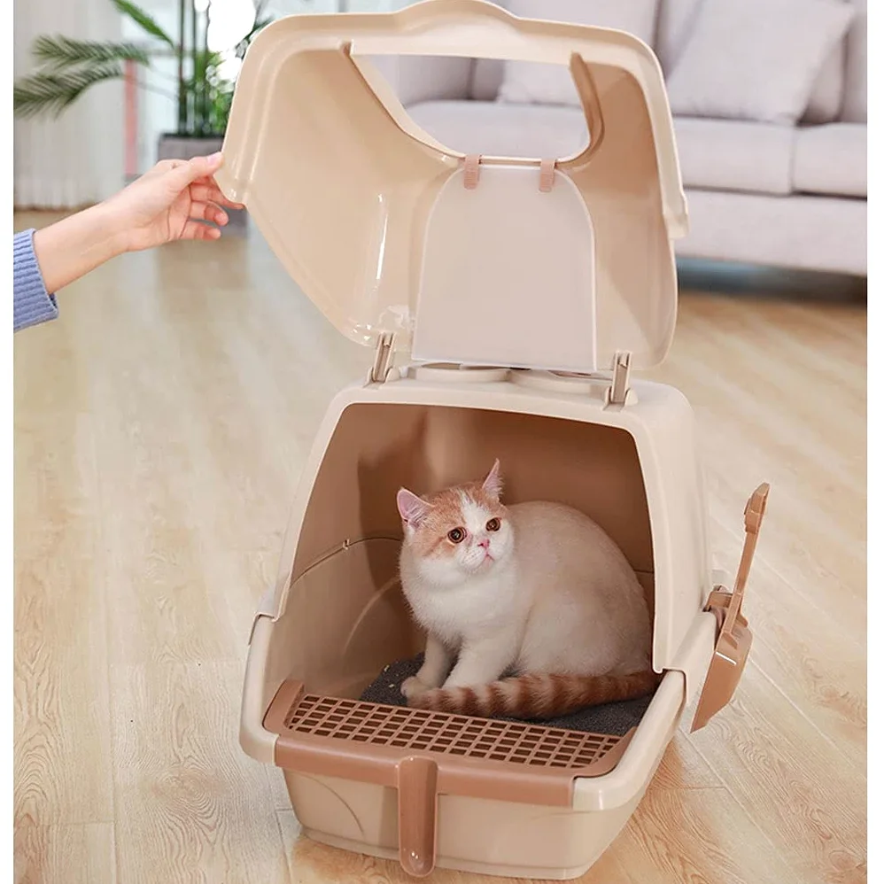 Cajas de Arena Caja de Arena de Gato Allorante Totalmente Cerrado Alto de Gato Grande con asa, Inodoro de Gato Interior fácil de Limpiar Arenero ​Gatos (Color : C)