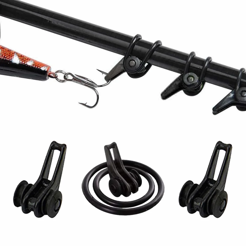 Butyeak Banda de Caña de Pescar, Soporte Anzuelo Cebo, 3 Piezas Orreas para Cañas de Pescar, 10 Piezas Soporte para anzuelos de pesca, Gancho de Caña de Pescar Keeper, Caña De Pescar Gancho Guardián