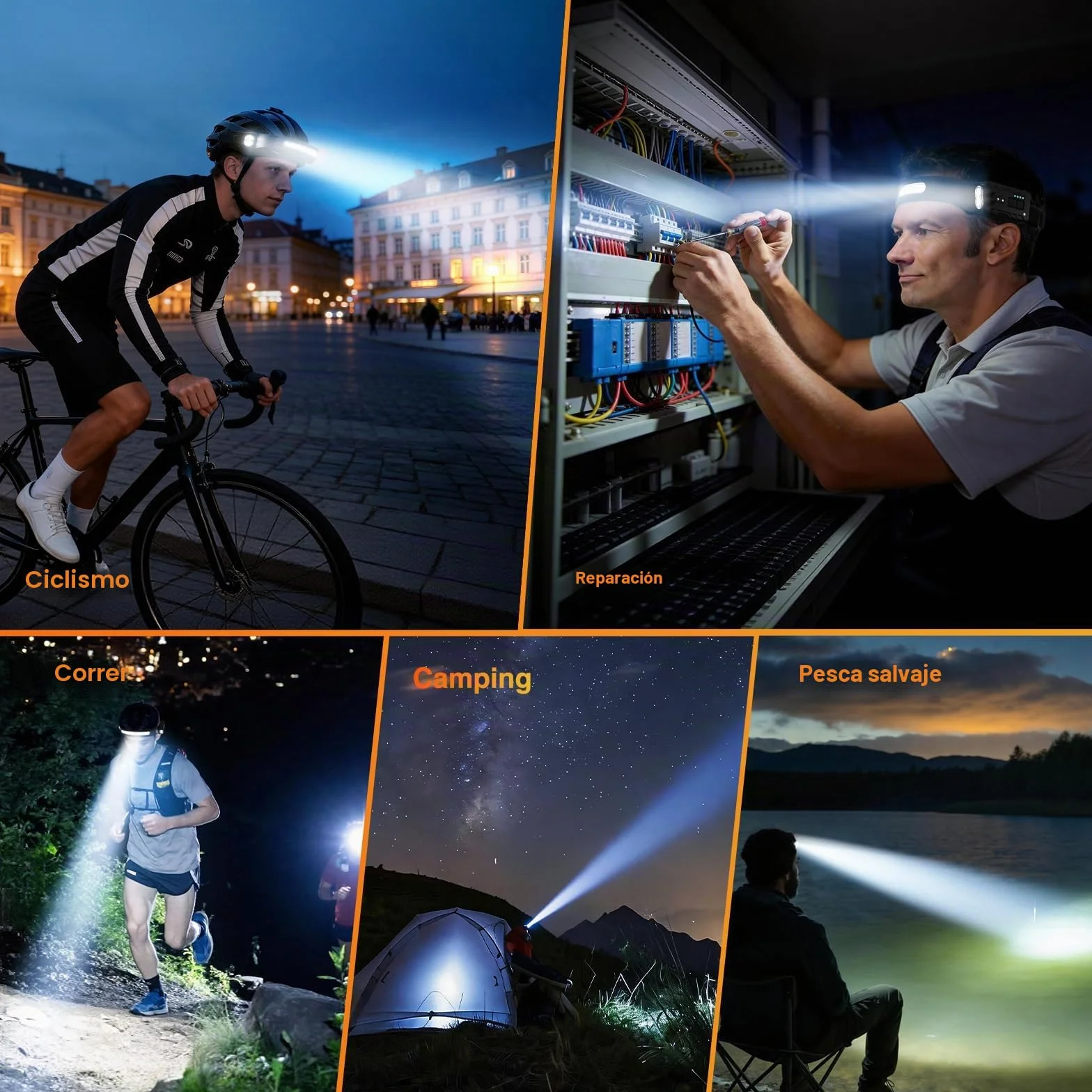 Oderra Linterna Frontal Recargable LED 1000 Lúmenes IPX4 Impermeable 8 Modos Sensor de Movimiento