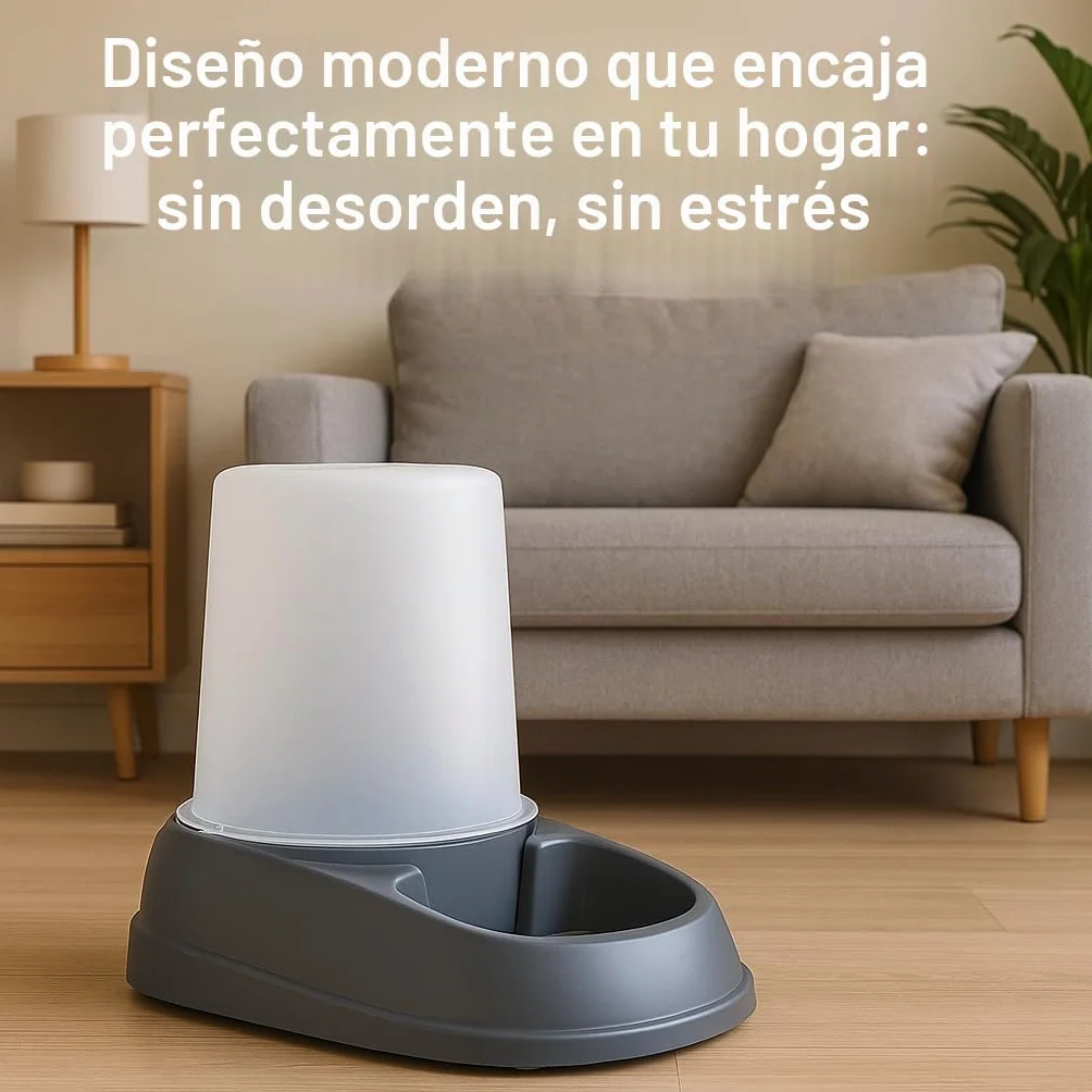 Flamingo Dispensador de Comida y Agua Raja - Gris - Automático y Práctico - Capacidad 2.5 L - Ideal para Chihuahua, Teckel, Beagle, Bulldog Francés, Maine Coon y Siamés