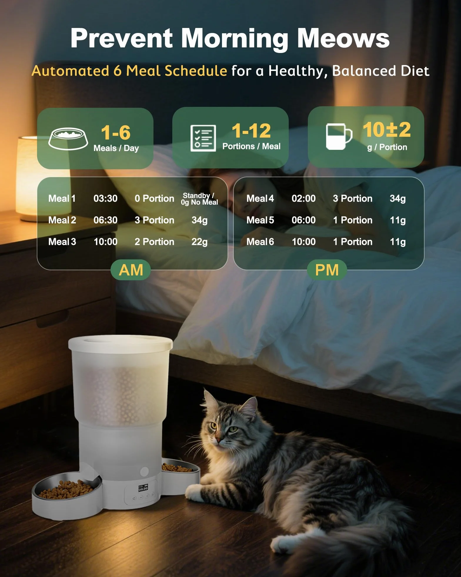 Gimars 5L Comedero Gato Automatico 2 Cuencos Inoxidables, Fácil De Configurar, Temporizador Programable 1-6 Comidas al Día Dispensador Comida Gatos y Perro en Diseño Sellado, Grabación Voz 10s