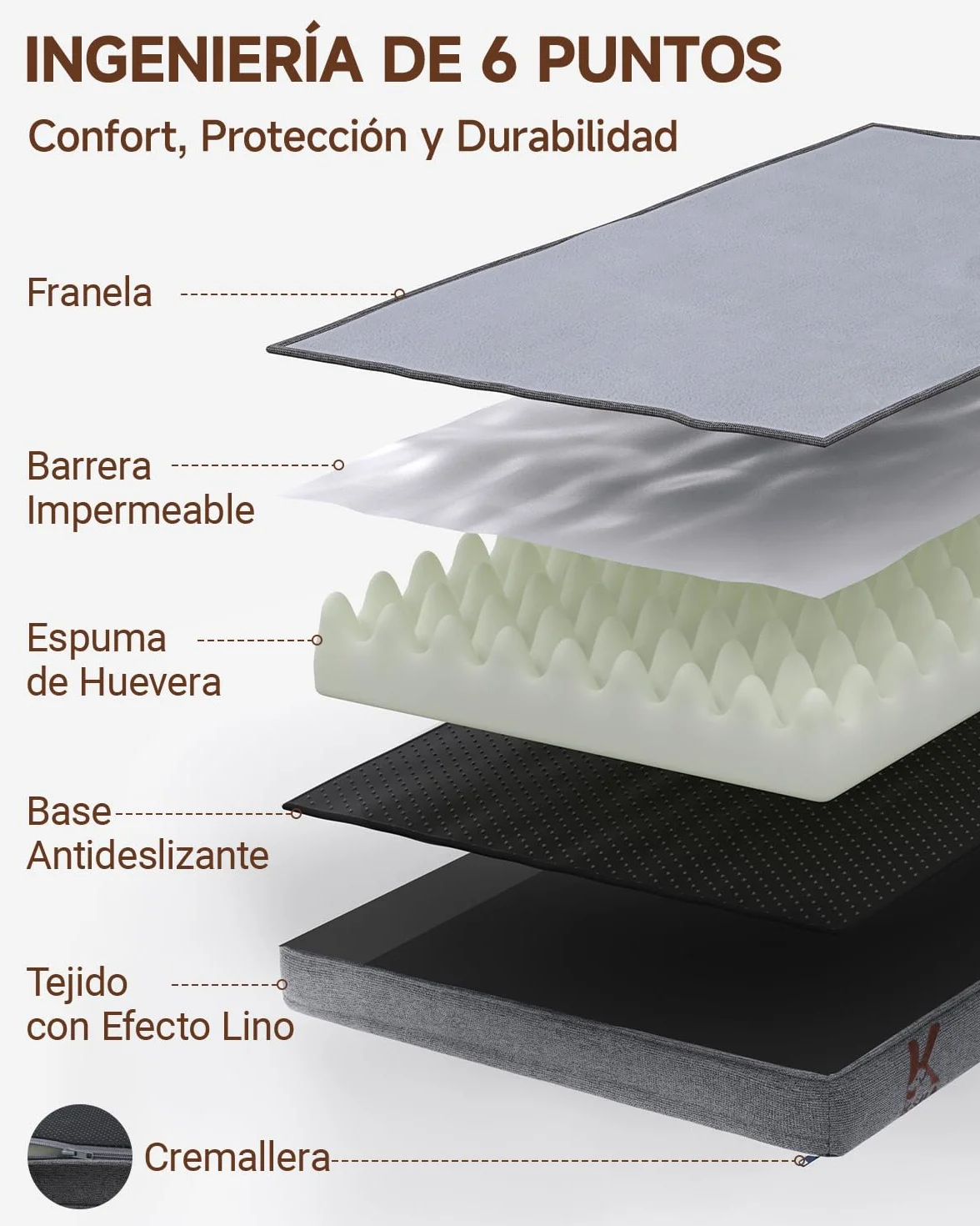 KSIIA Cama ortopédica extragrande para perros XL impermeable con refuerzo en forma de U, funda extraíble lavable y parte inferior antideslizante, gris, 104 x 68 x 17 cm