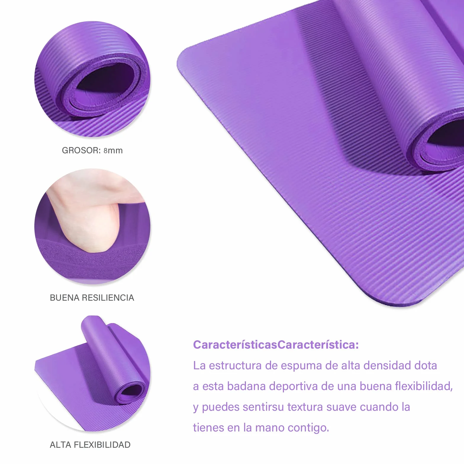 Esterilla Yoga Pilates Fitness NBR Antideslizante 8mm Gruesa Alta Densidad