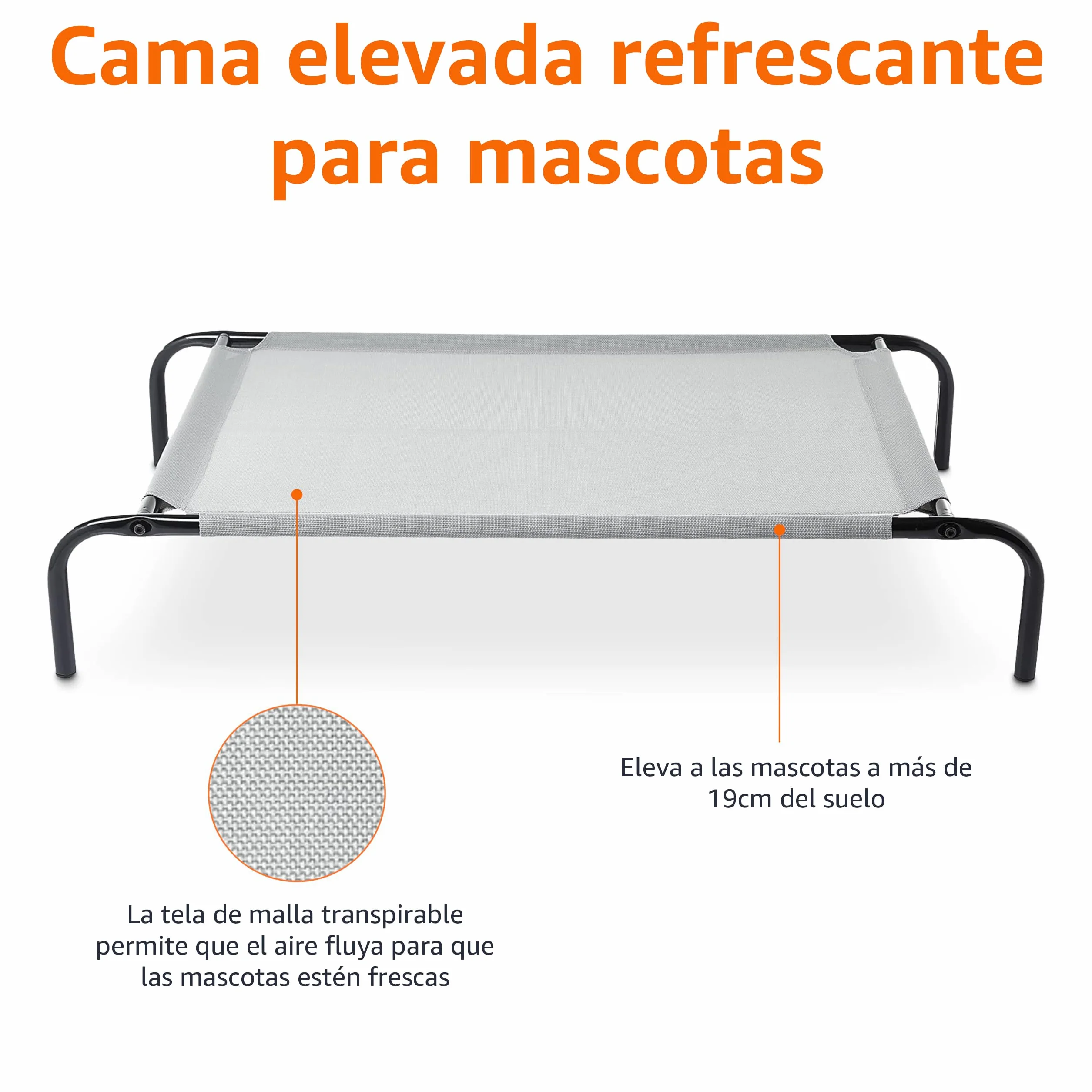 Amazon Basics Cama para perros, elevada refrescante para mascotas, tela, Medium, Gris, 110 x 65 x 19 cm (L x An x Al)