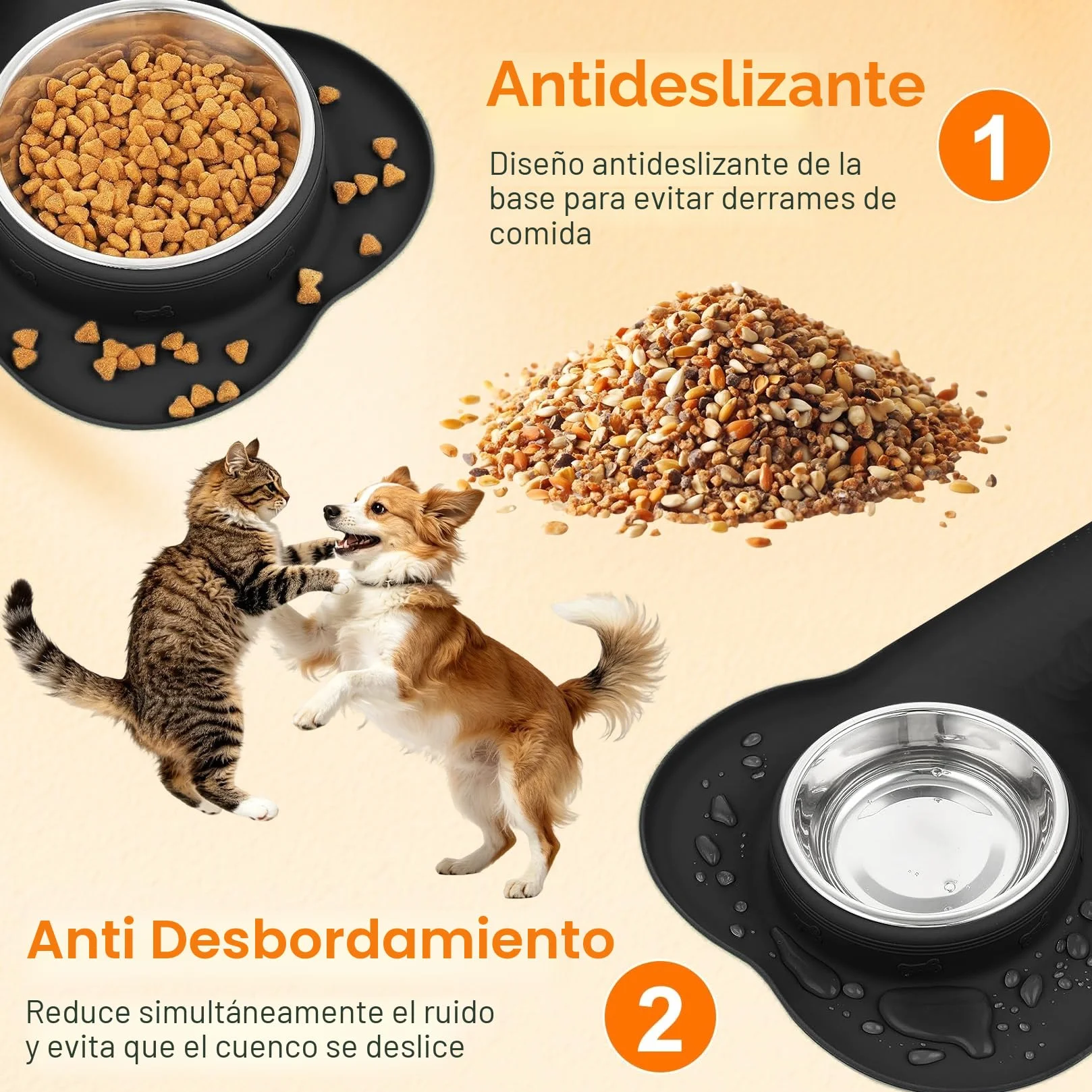 2 PcsComedero Perro Pequeño, Comedero Gatos, Comedero y Bebedero Perros Antigoteo, Comederos Bebedero para Gatos Perros Mascotas de Acero Inox, con Base de Silicona Antideslizante (S 36 x 21 cm)