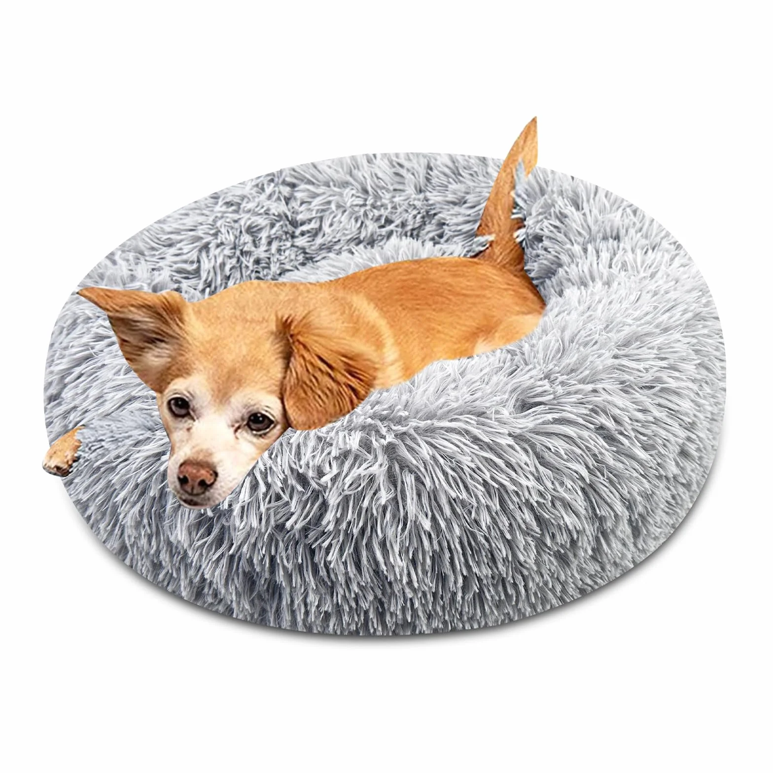 Brevanza Cama Perro CóModo Y CáLida, Felpa Camas para Gatos Invierno, Cojin Redonda Perro Antideslizante, Cojines Suave Lavable, para Gato Y Perros Medianos PequeñOs, (Diameter:50cm, Gris)