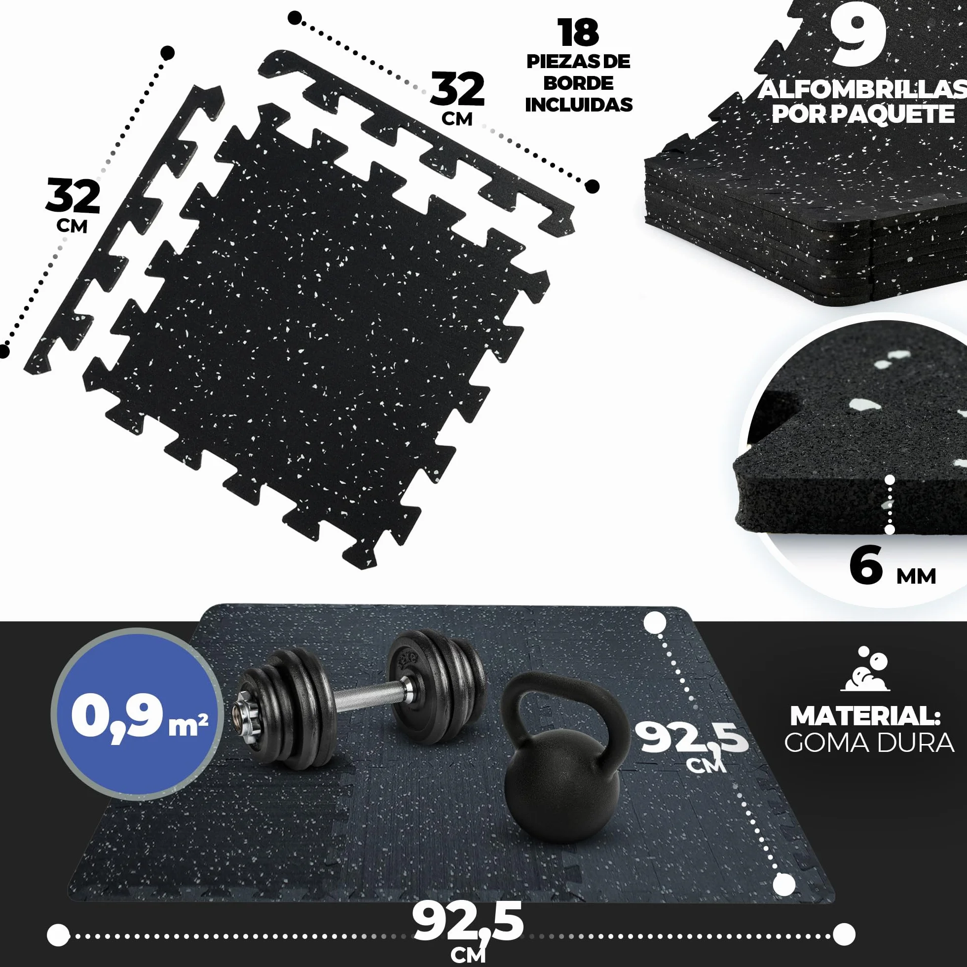 bemaxx Esterilla Fitness Suelo Gimnasio Caucho – Set de 9 Alfombras Puzzle Protector Suelo de Goma