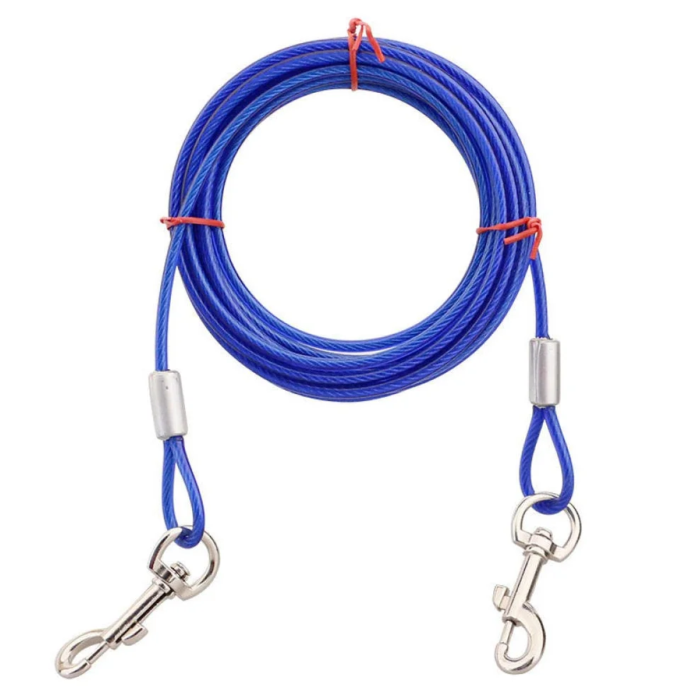 Divisor de Correa para Perros de 5 m, Alambre de Acero, Correas para Dos Perros, antimordeduras, para Exteriores, Correa Doble, Color Rojo, Correa de tracción (Azul)