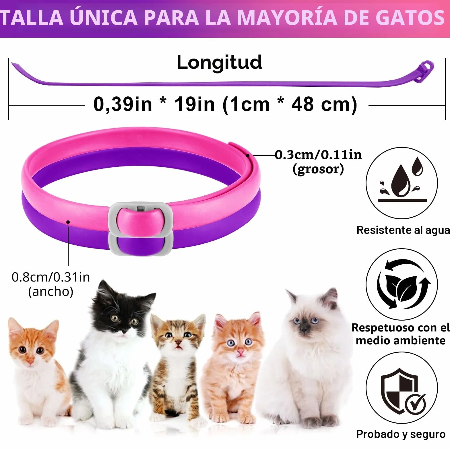 Flea and Tick Collar for Cats, Anti-Parasitic Collar Protection for 24 Months, 4 pcs Cat Flea Treatment Collar 48 cm- Waterproof and Adjustable