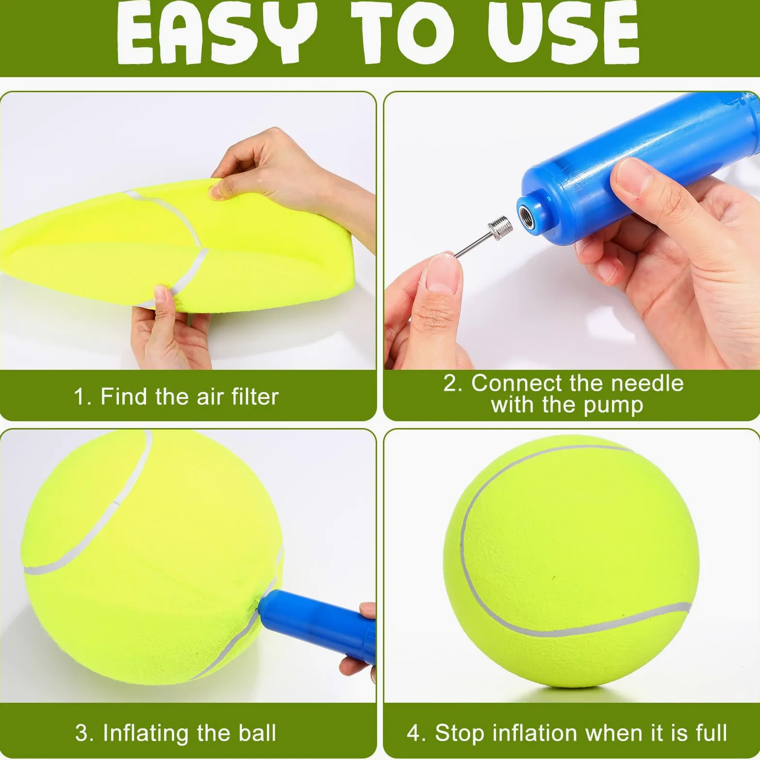 Blueweenly Paquete de 4 pelotas de tenis inflables grandes de 9.5 pulgadas para perros con 4 pelotas de tenis chirriantes de 2.5 pulgadas, pelota interactiva para lanzar y buscar pelota para perros