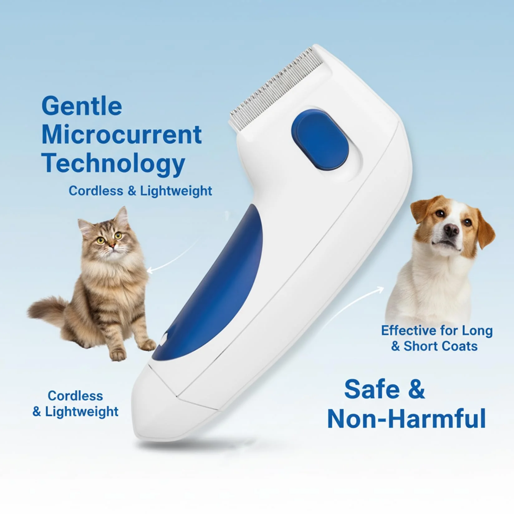 Peine antipulgas eléctrico para gatos y perros, cepillo antipulgas suave y cargado, limpiador piojos eficaz para mascotas de pelo largo corto, herramienta de aseo segura para el cuidado de m