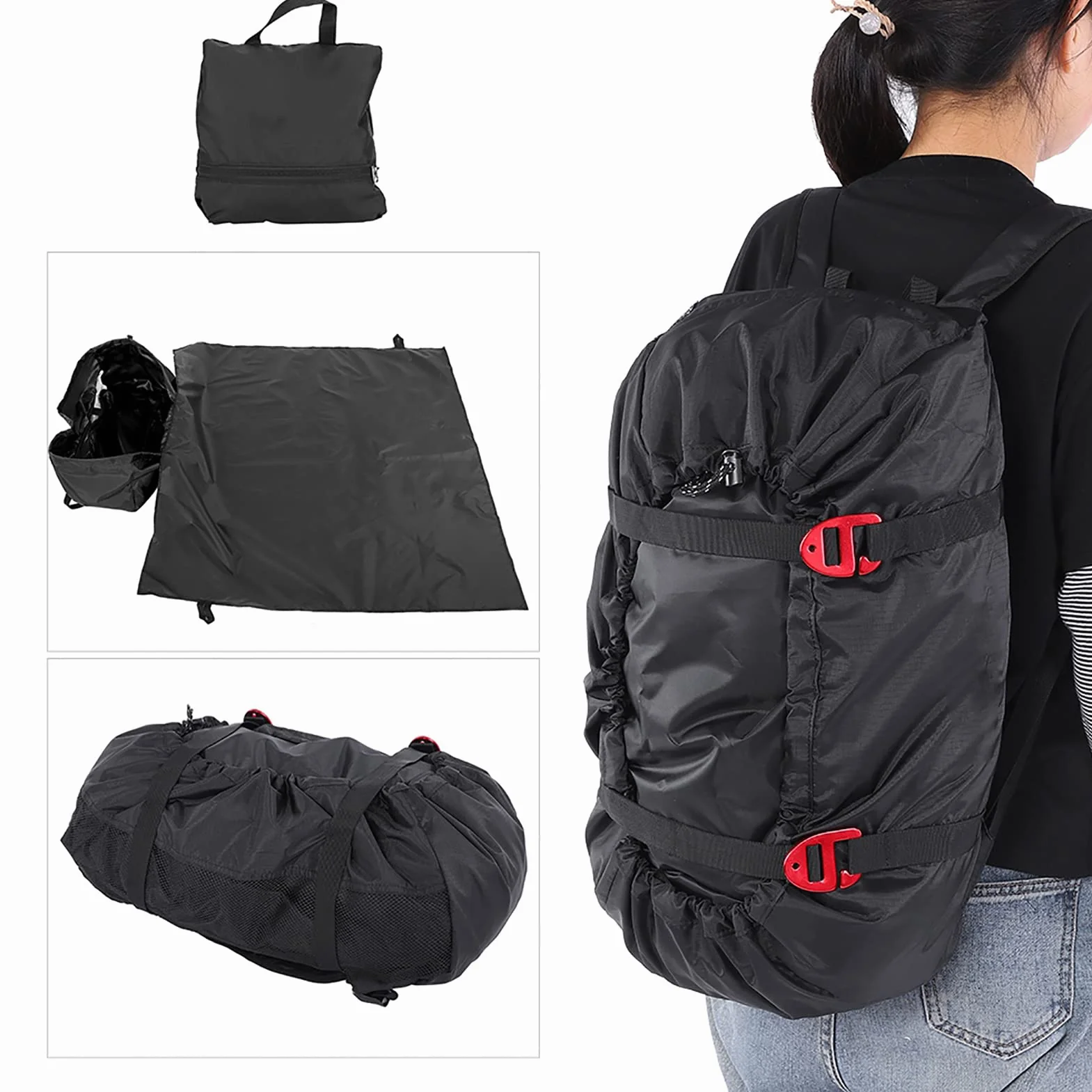 Bolsa de Escalada Oxford 210D Impermeable Plegable Mochila de Cuerda para Escalada en Roca (Negro)