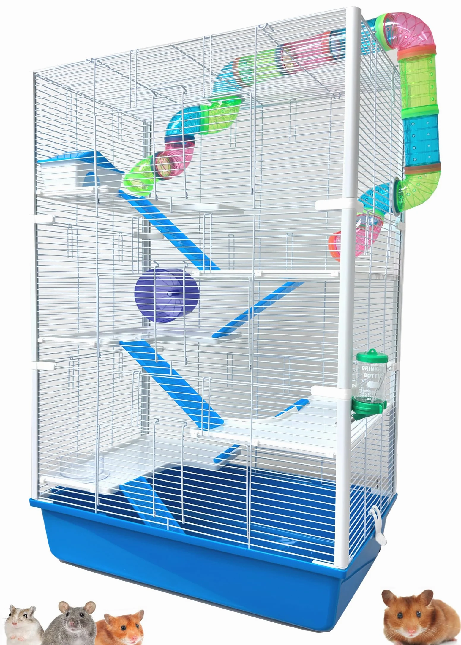 Torre alta extra grande de varios niveles, fácil instalación, hámster, palacio, jerbo, hábitat, ratón, casa, ratones, bichos, jaula para el hogar con juego completo de accesorios, base profunda