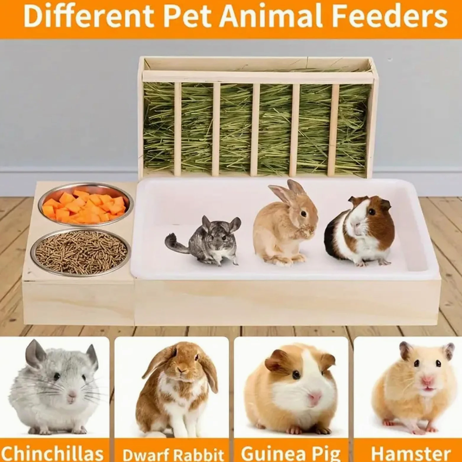 Comedero de metal, base antivuelco y diseño de rejilla abierta, cuenco de alimentación para animales pequeños, cobayas, heno, con diseño de rejilla abierta