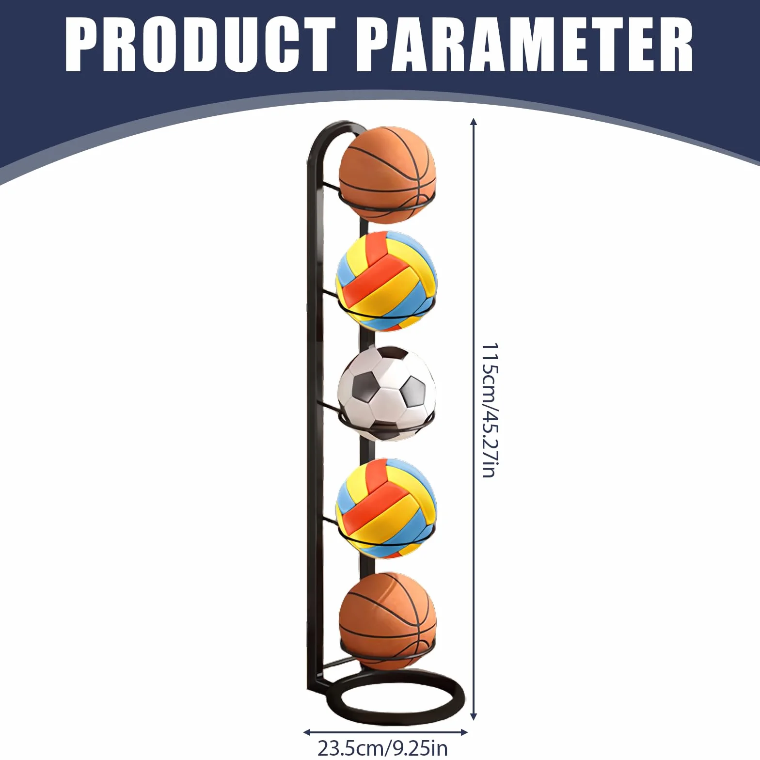 Estantería de 5 niveles para baloncesto, fútbol, voleibol y rugby
