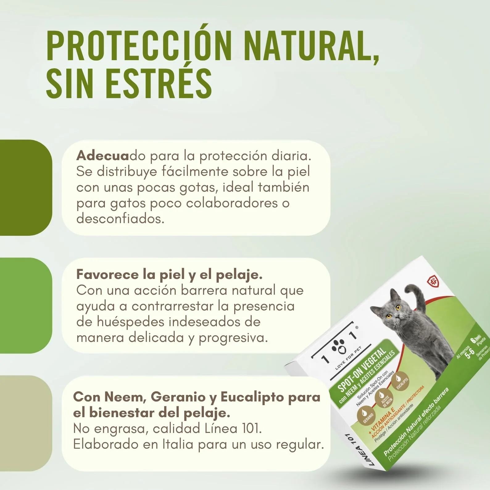 Pipetas Antiparasitarias Gatos 6 de 0,5ml Aantipulgas Gato contra Garrapatas y Mosquitos, Neem y Aceites Esenciales, Larga Duración