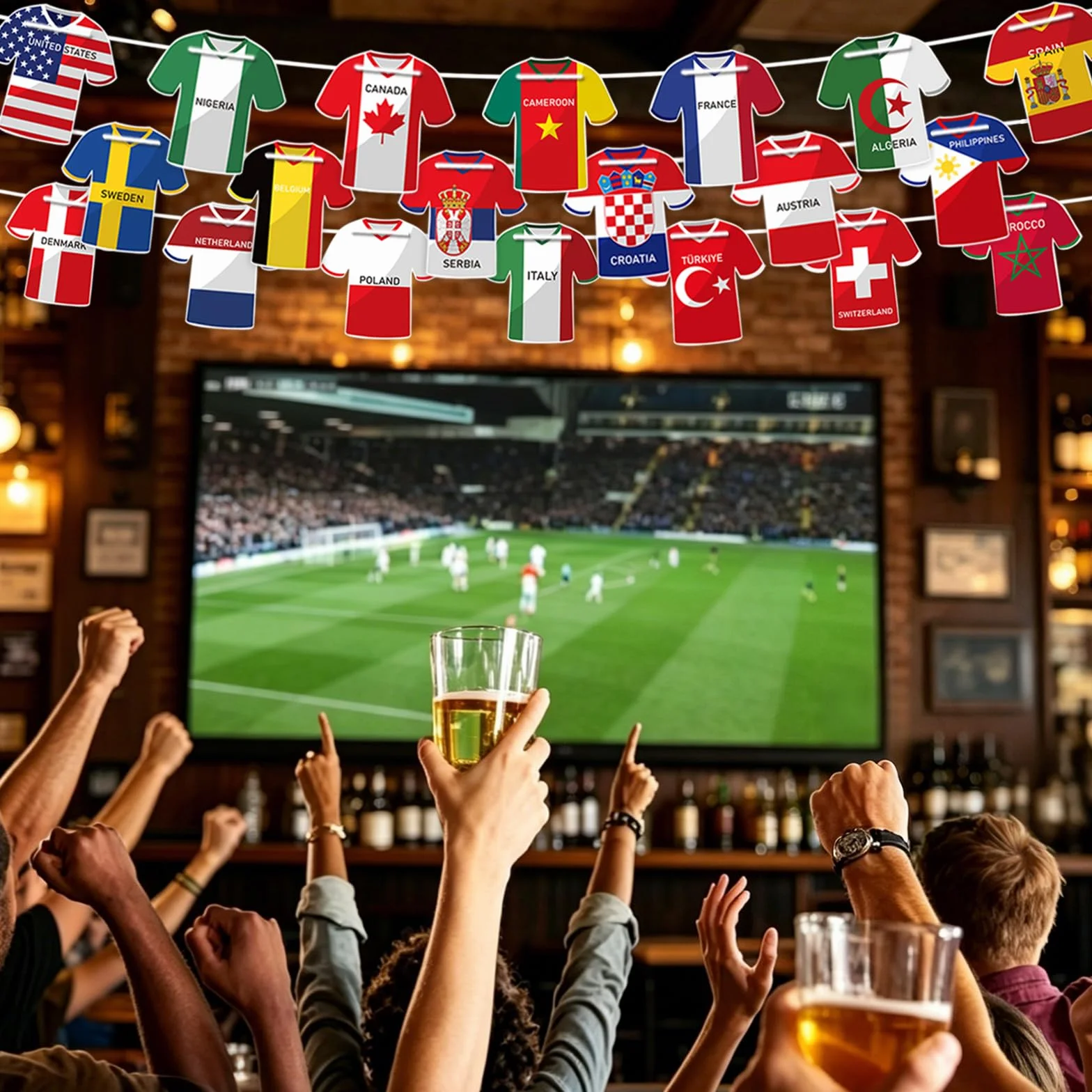Guirnalda de Banderas Forma Camiseta Fútbol 49 Piezas Decoración Mundial