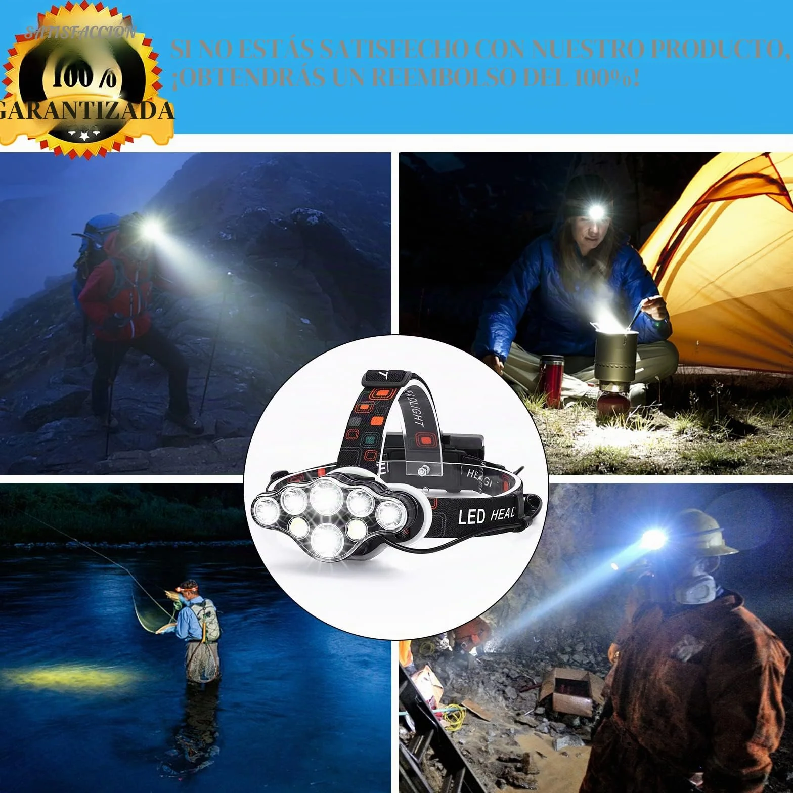 MLIAIMCE Linterna Frontal LED Recargable, 18000 Lúmens, 8 Modos, IPX4 Impermeable, para Correr Camping Excursión