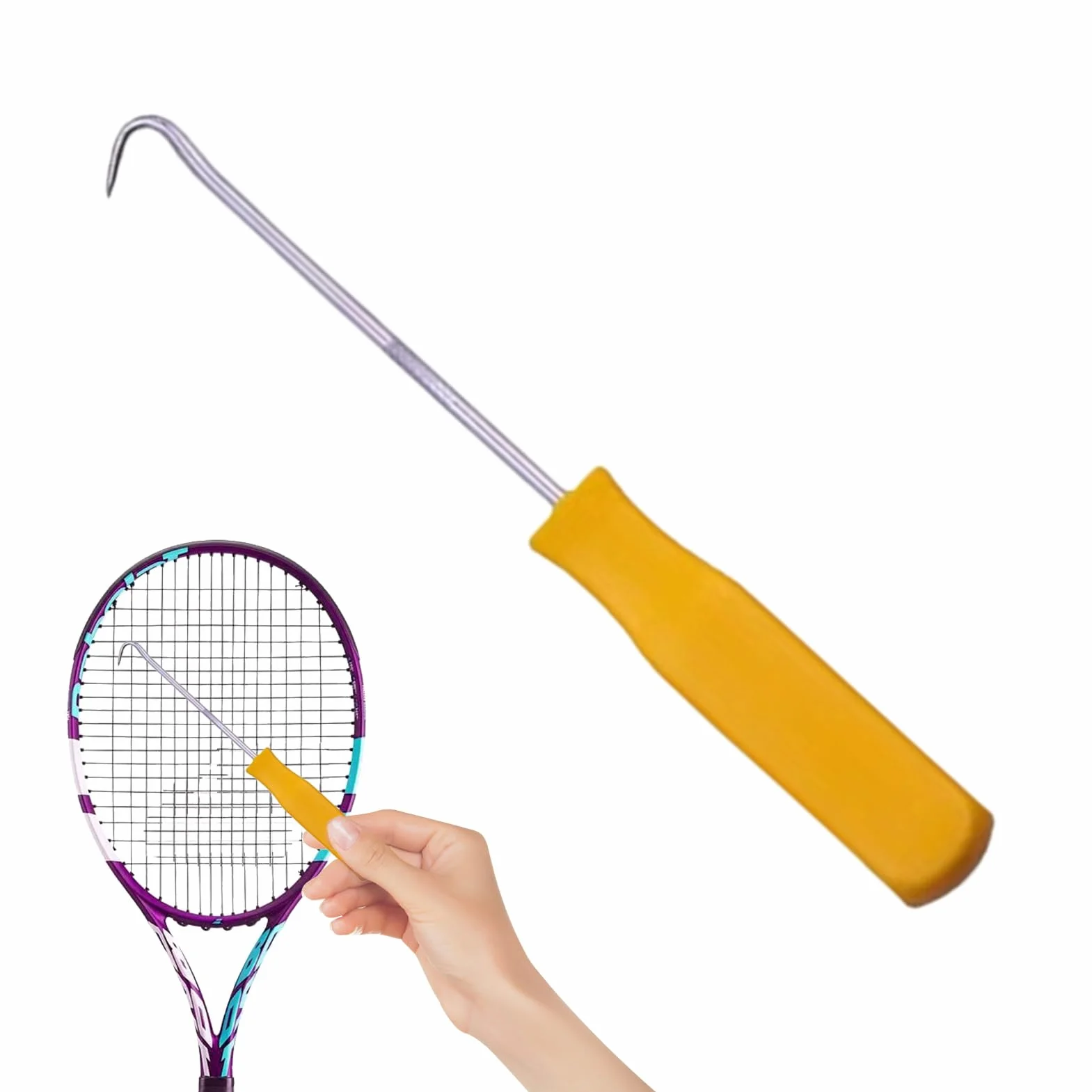 Kit de Encordar Raquetas de Tenis: Gancho para Enhebrar, Extractor de Punzón Recto, Duradero, Agarre de Precisión