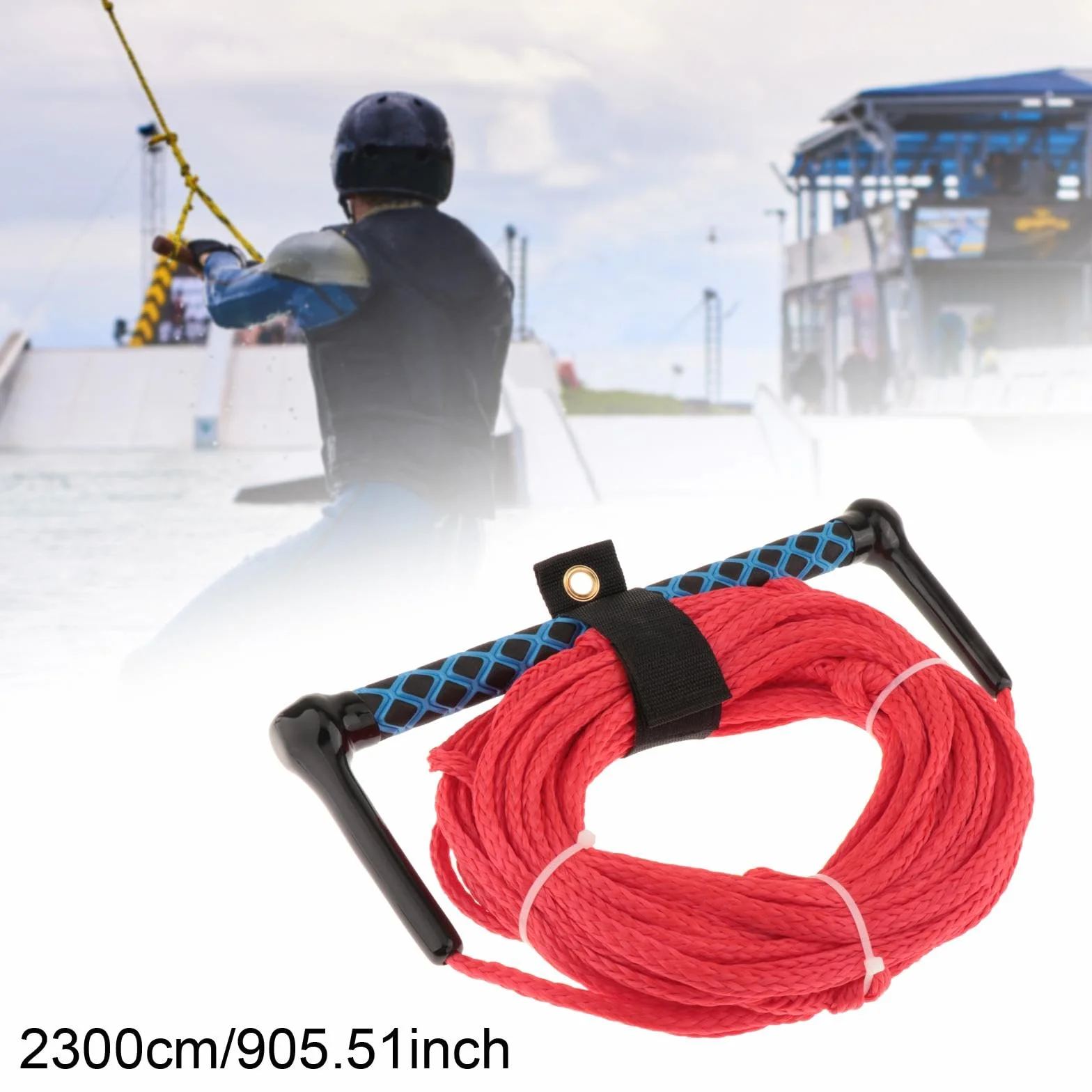 Cuerda para Esquí Acuático 23 Metros con Asa, Correa Portátil para Surf, Wakeboard, Roja
