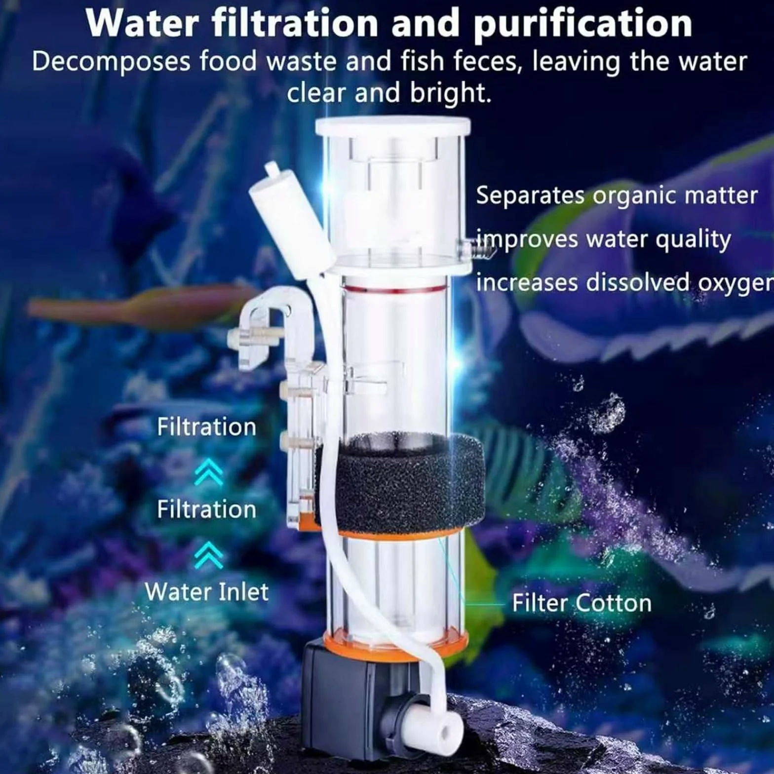 Skimmers de proteínas para acuarios, agua salada y agua dulce, adecuados para cuerpos de agua de 30 a 130 L, herramienta de limpieza de filtro separador de recogida