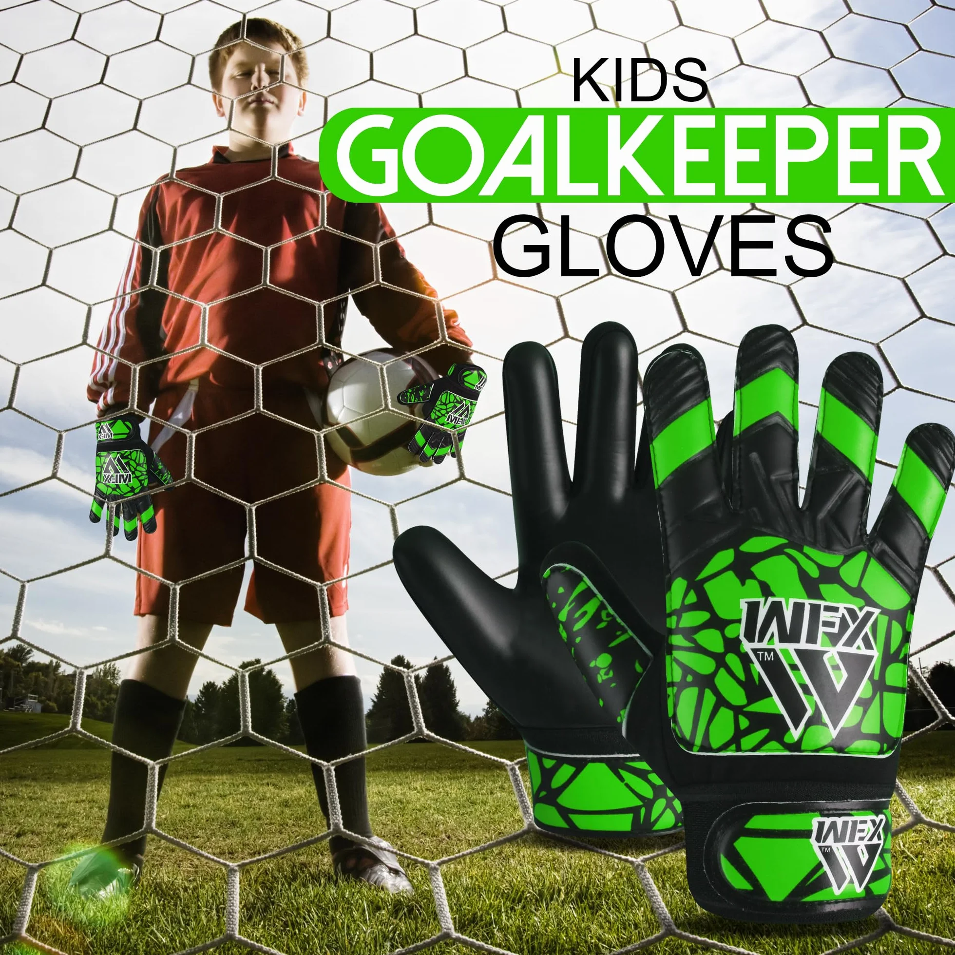WFX Guantes de portero fútbol niños jóvenes doble soporte muñeca protección palma