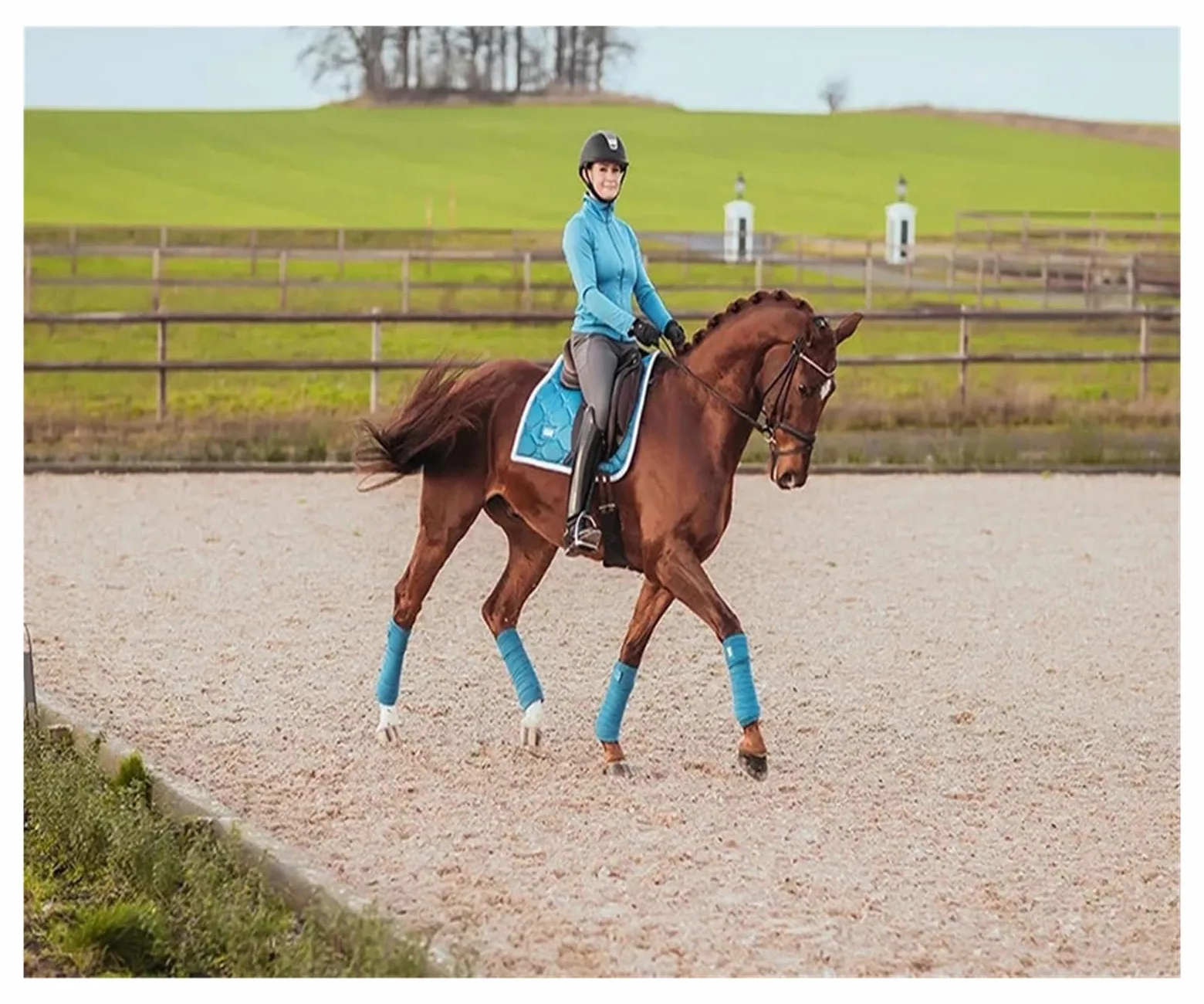 Mantilla para Caballo Almohadilla de Silla de Doma de Tela Satinada, Equipo de equitación Azul, Productos ecuestres equinos